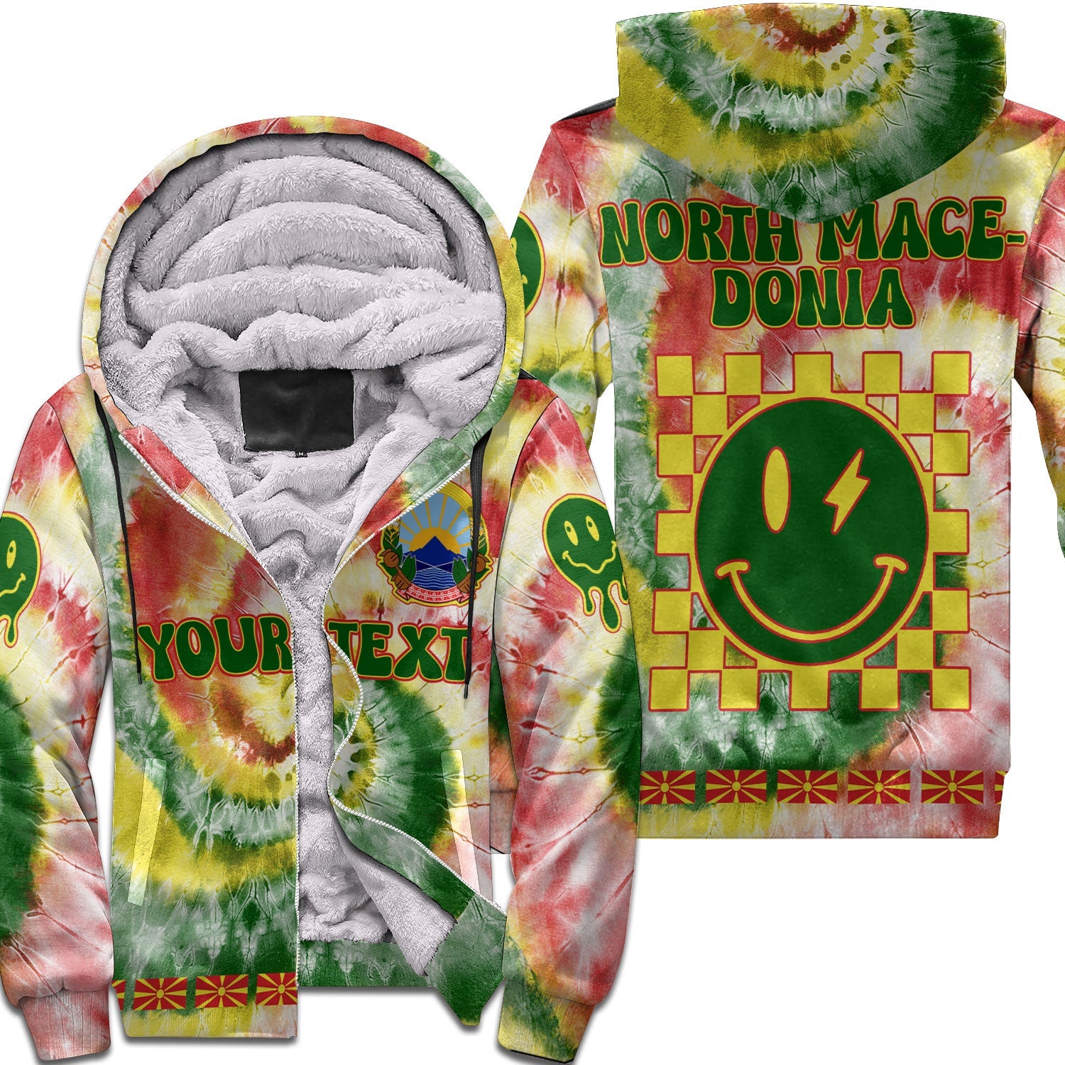 North Macedonia Sherpa Hoodie Custom Tie Dye Style 1