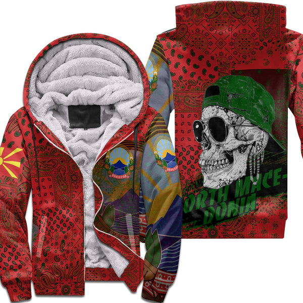 North Macedonia Sherpa Hoodie Paisley Flag And Skull Style 1