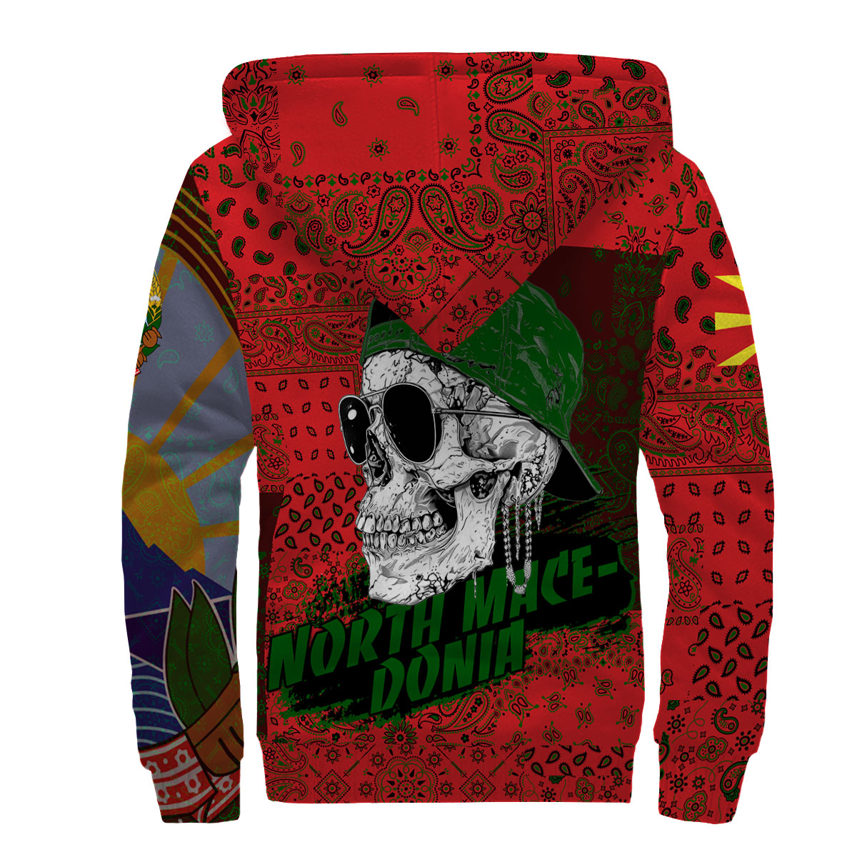 North Macedonia Sherpa Hoodie Paisley Flag And Skull Style 2