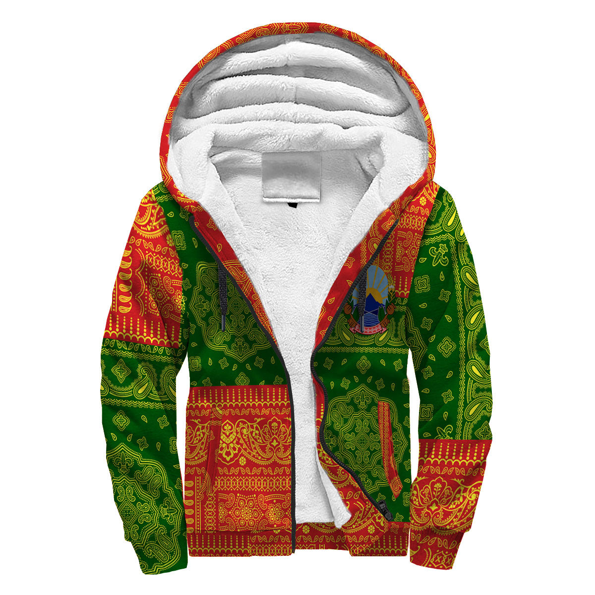 North Macedonia Sherpa Hoodie Flag And Paisley Basic Style 3