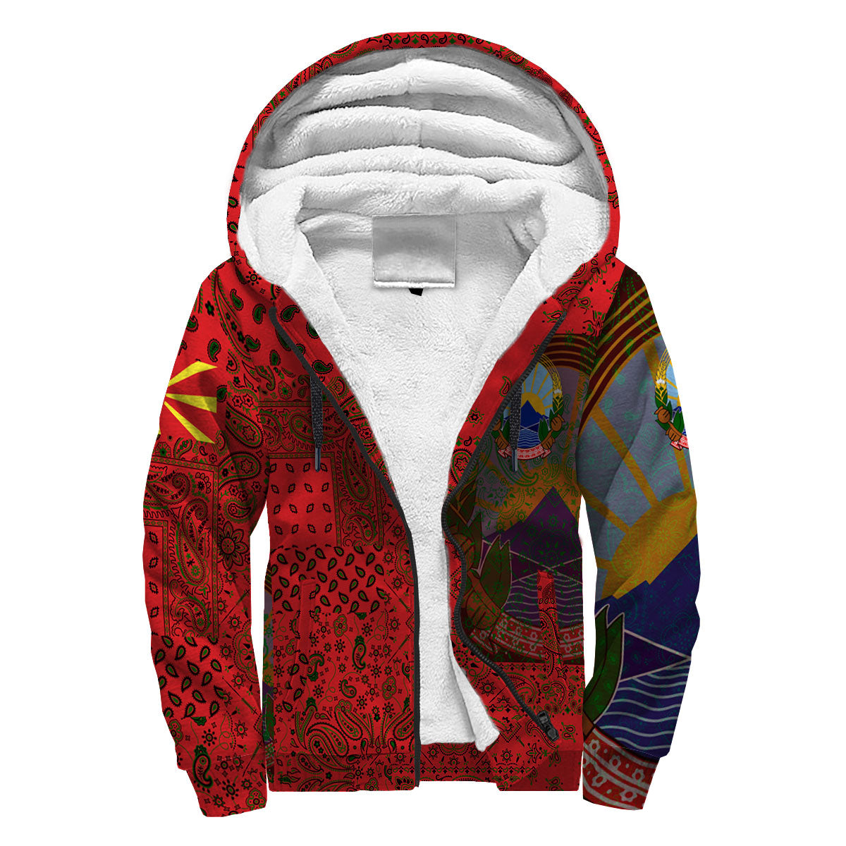 North Macedonia Sherpa Hoodie Paisley Flag And Skull Style 3