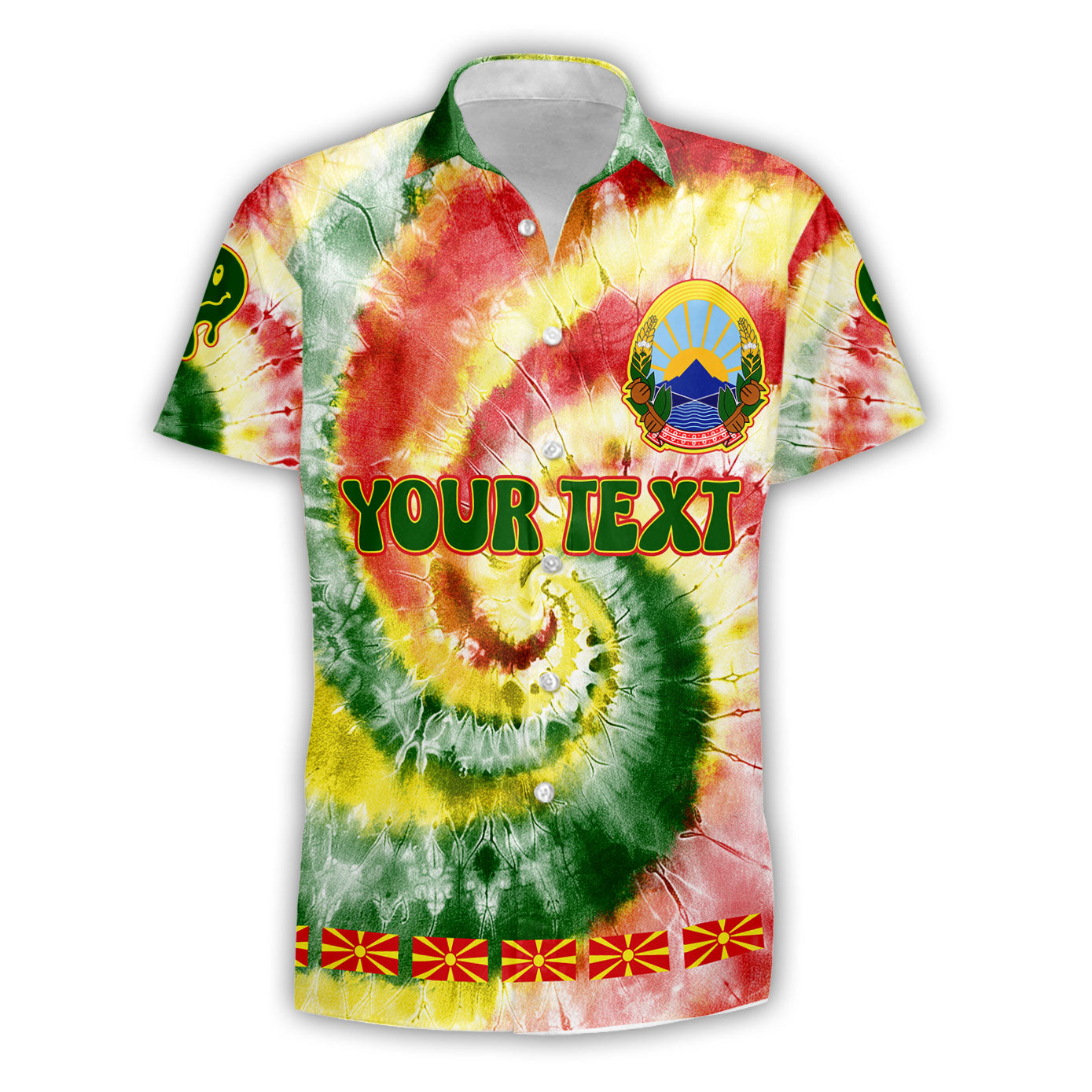 North Macedonia Short Sleeve Shirt Custom Tie Dye Style 1