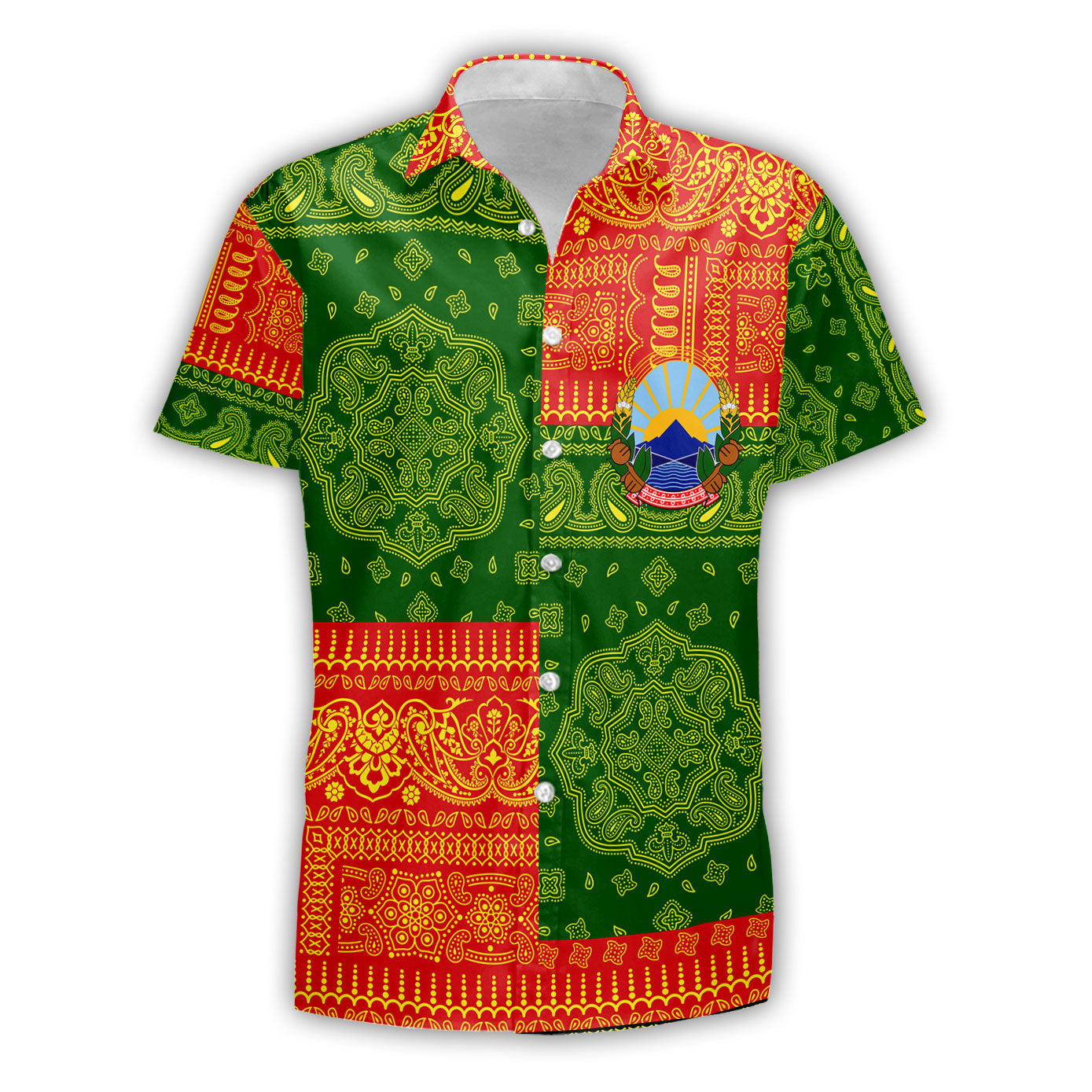 North Macedonia Short Sleeve Shirt Flag And Paisley Basic Style 2