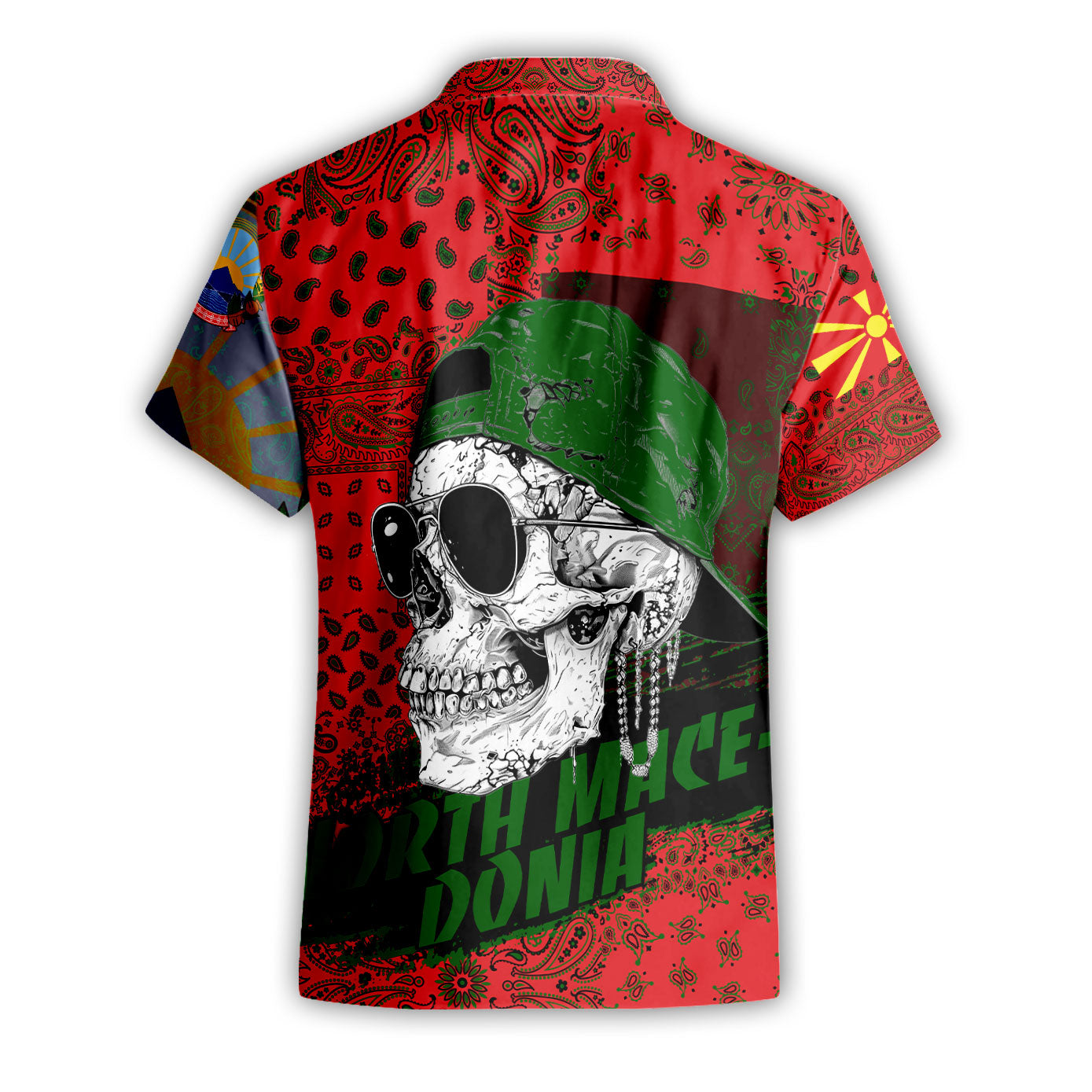 North Macedonia Short Sleeve Shirt Paisley Flag And Skull Style 2