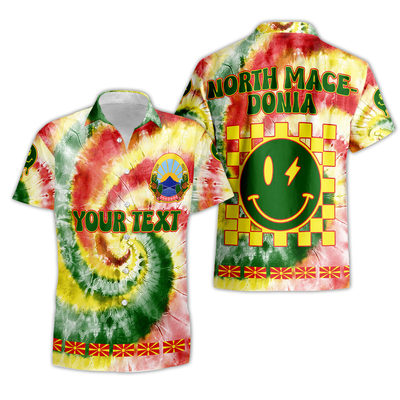 North Macedonia Short Sleeve Shirt Custom Tie Dye Style 3