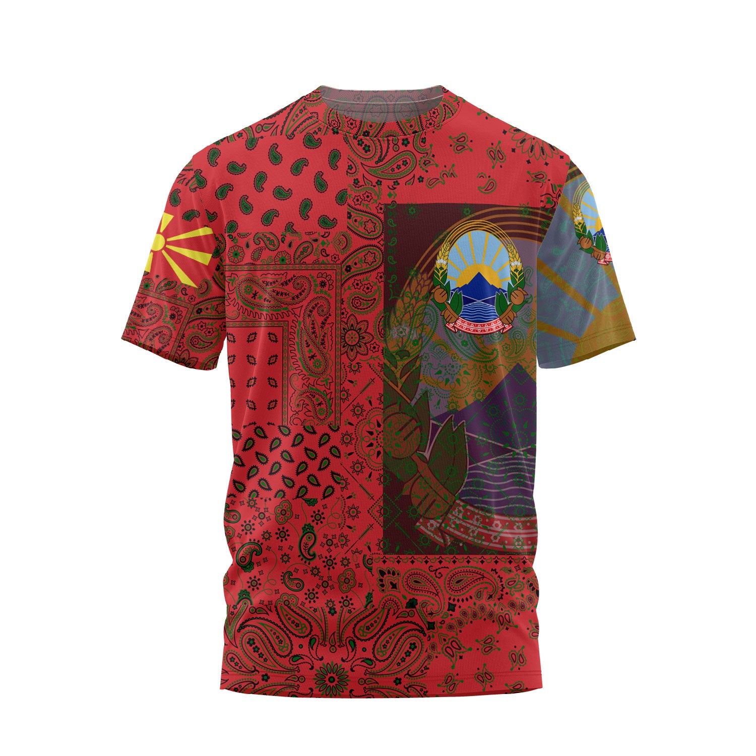 North Macedonia T Shirt Paisley Flag And Skull Style 1