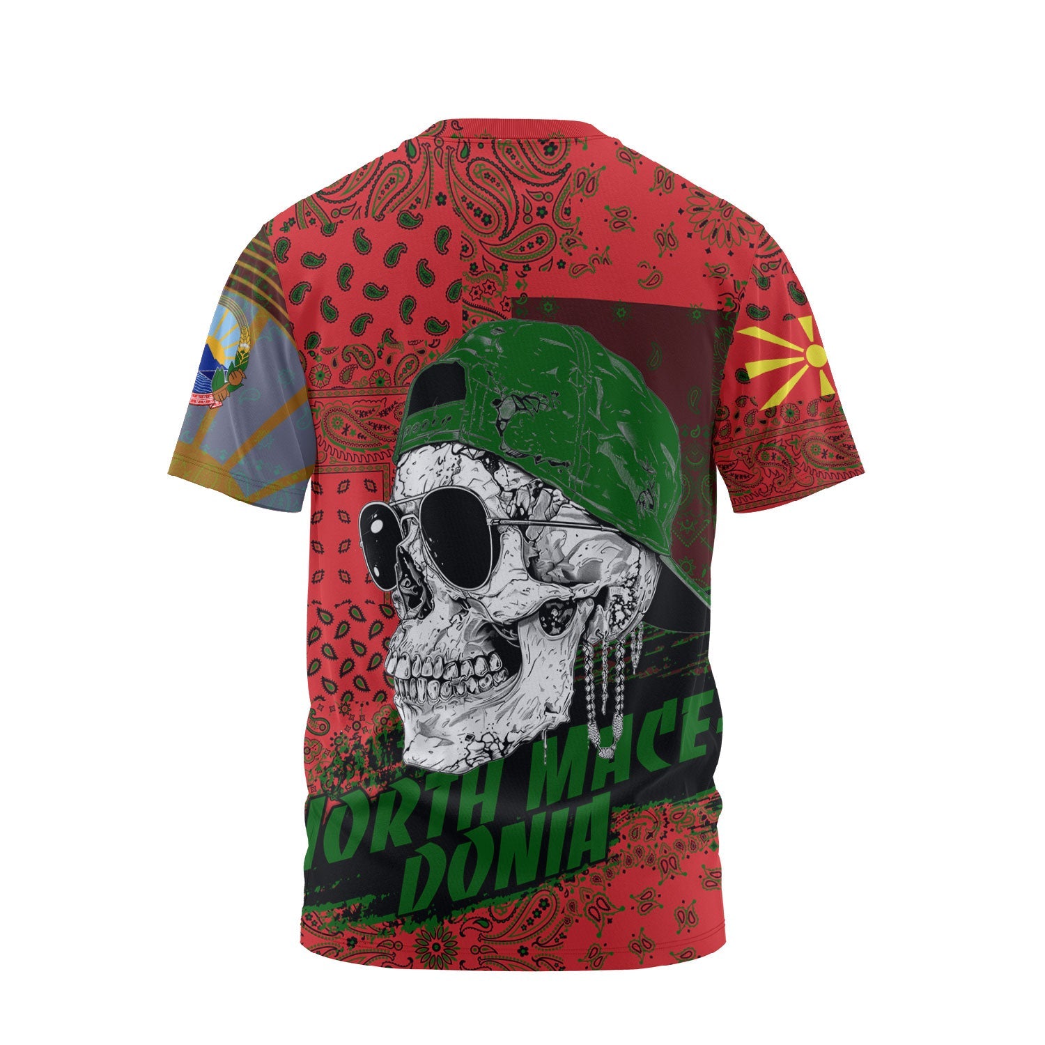 North Macedonia T Shirt Paisley Flag And Skull Style 2