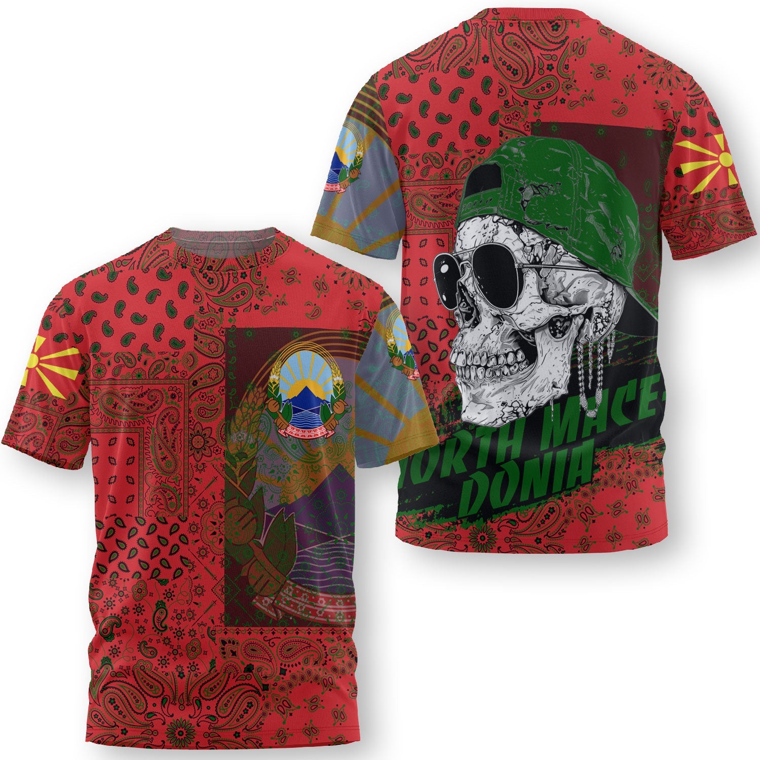 North Macedonia T Shirt Paisley Flag And Skull Style 3