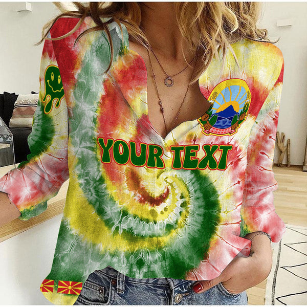 North Macedonia Women Casual Shirt Custom Tie Dye Style 1