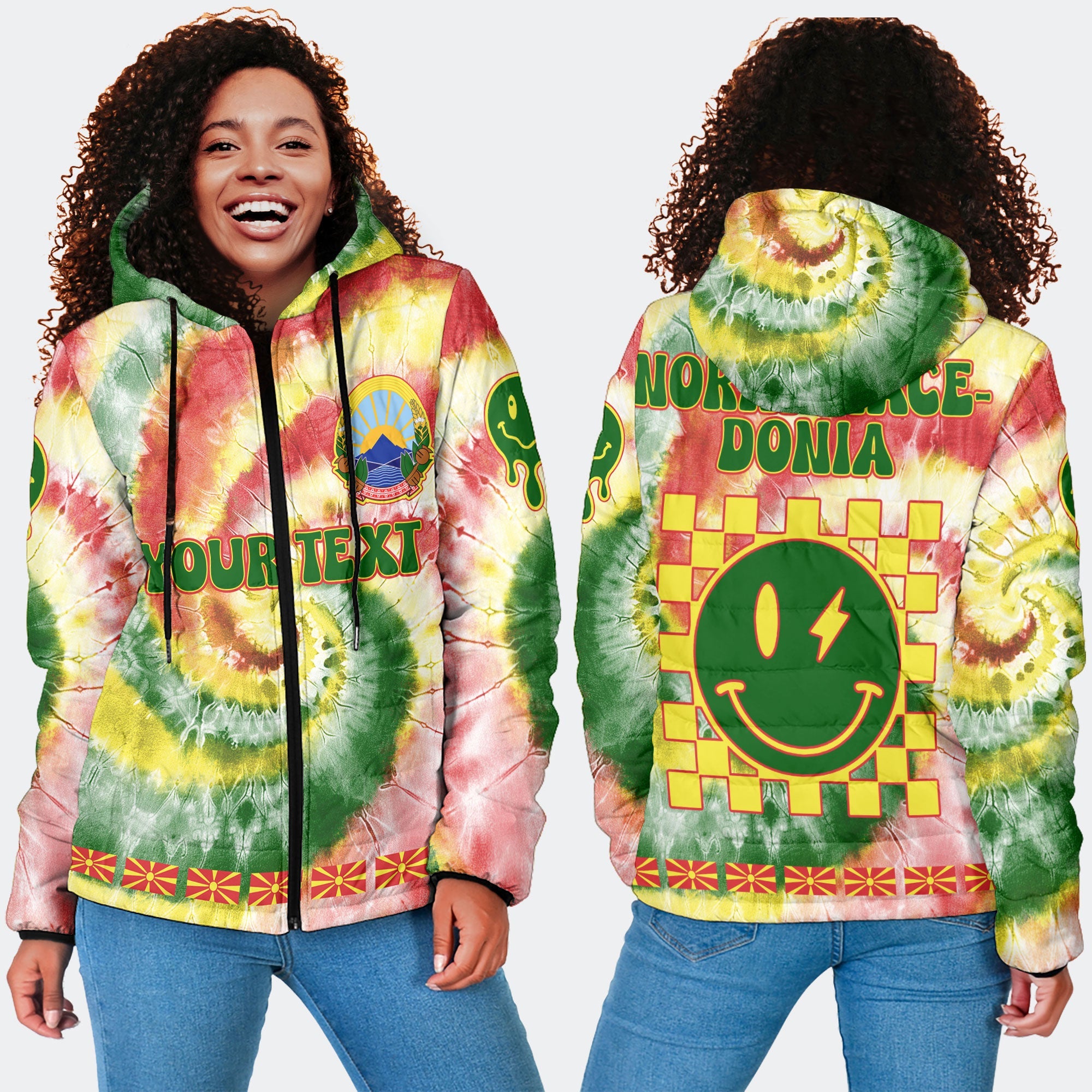 North Macedonia Women Hooded Padded Jacket Custom Tie Dye Style 4