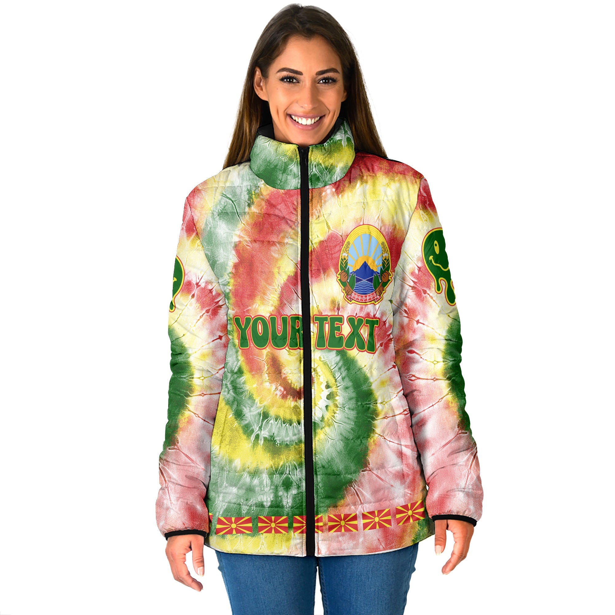 North Macedonia Women Padded Jacket Custom Tie Dye Style 1