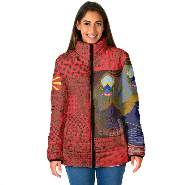 North Macedonia Women Padded Jacket Paisley Flag And Skull Style 1