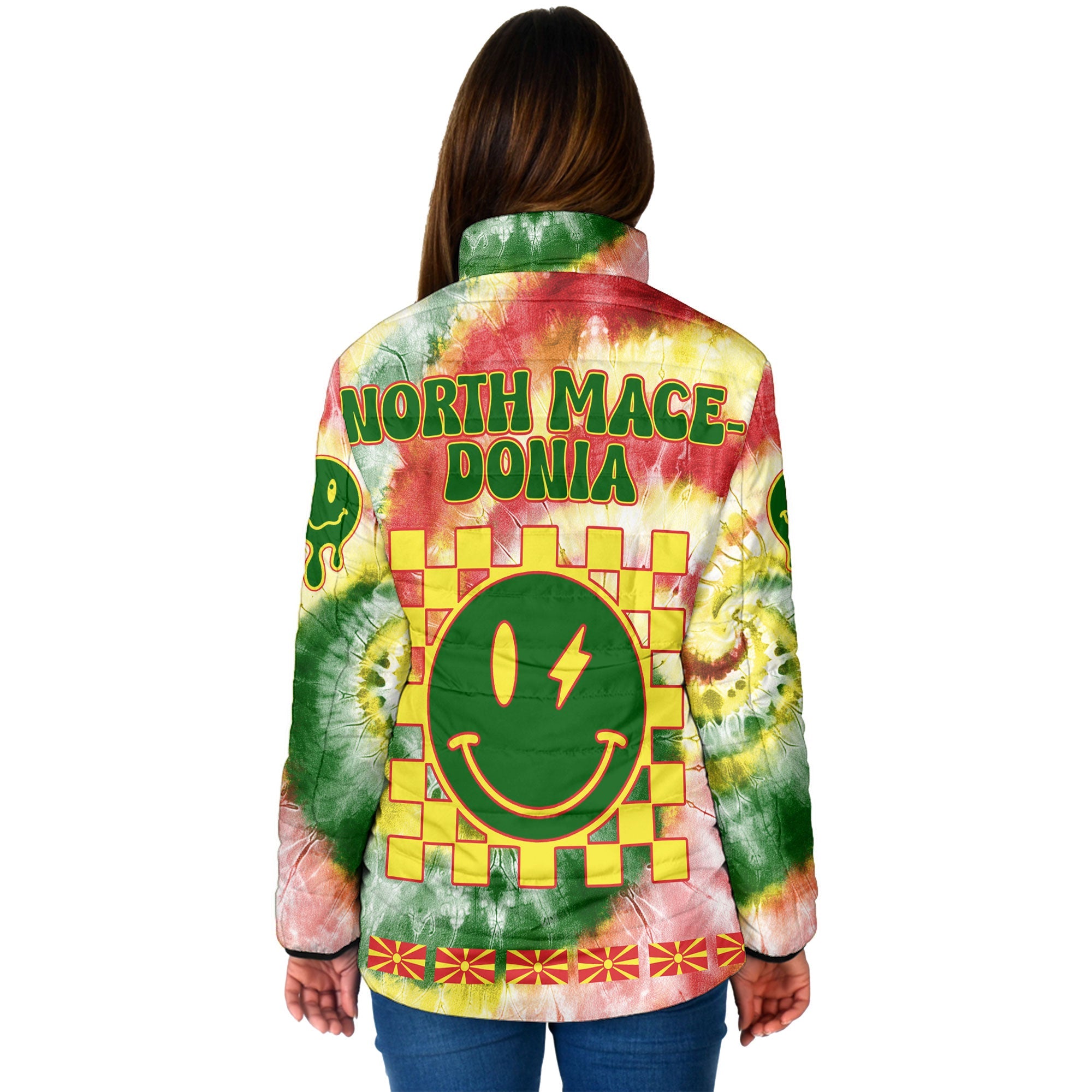 North Macedonia Women Padded Jacket Custom Tie Dye Style 2