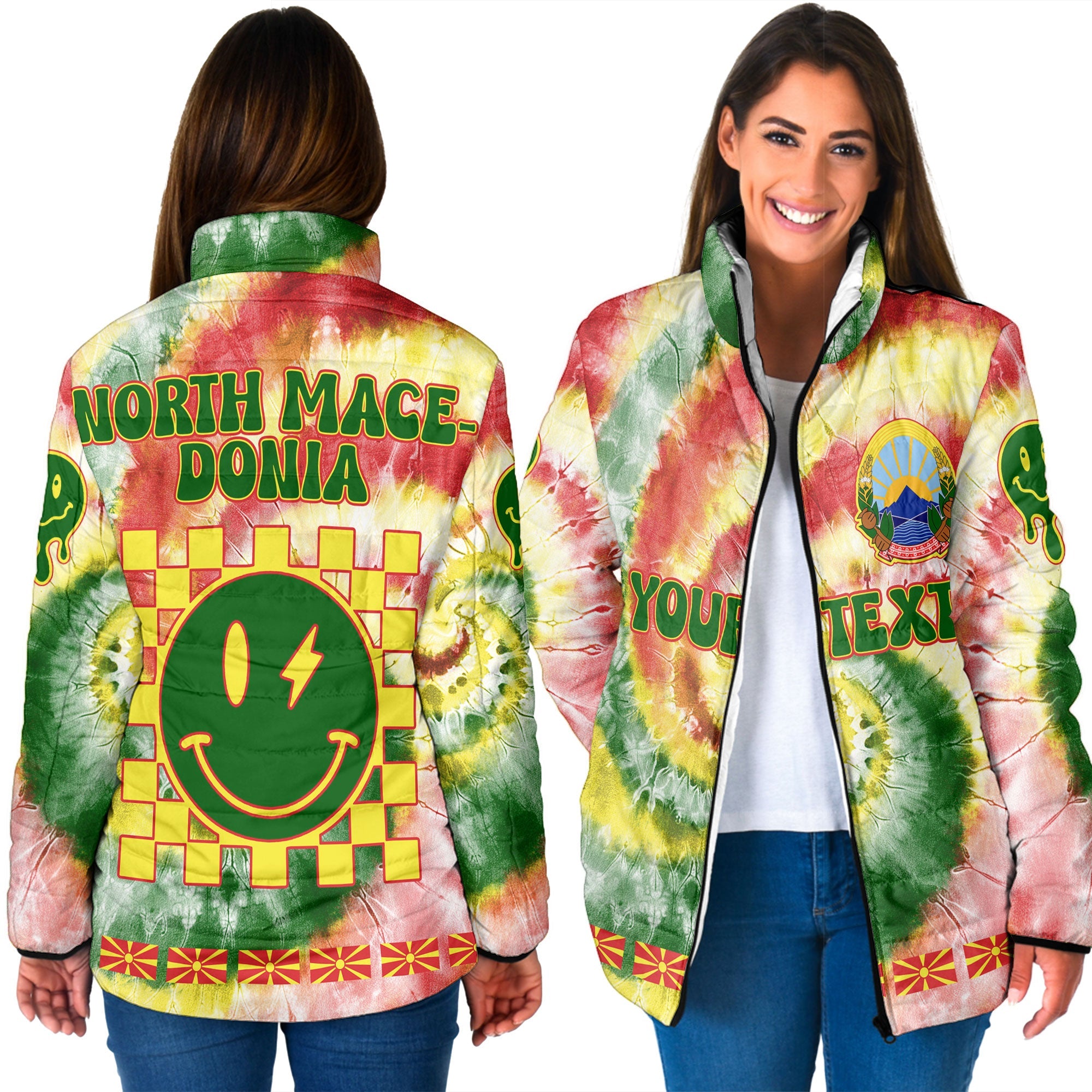 North Macedonia Women Padded Jacket Custom Tie Dye Style 3