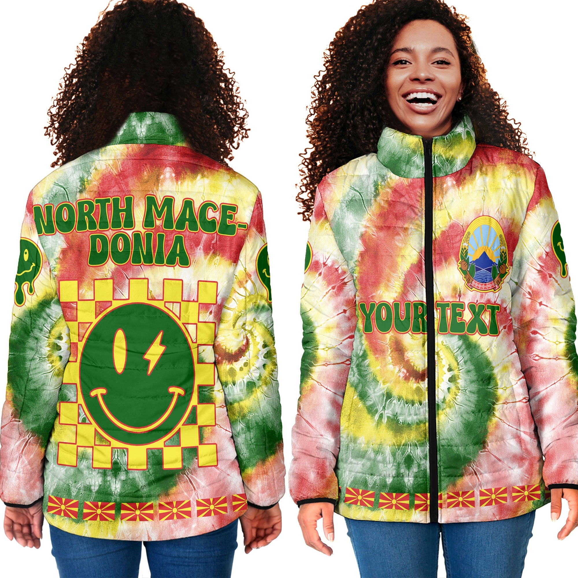 North Macedonia Women Padded Jacket Custom Tie Dye Style 4