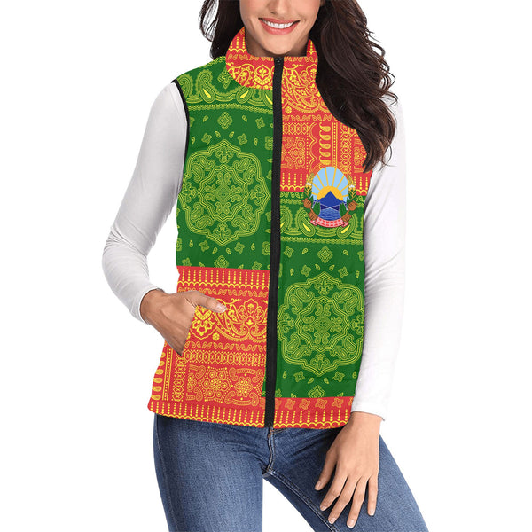 North Macedonia Women Padded Jacket Vest Flag And Paisley Basic Style 1