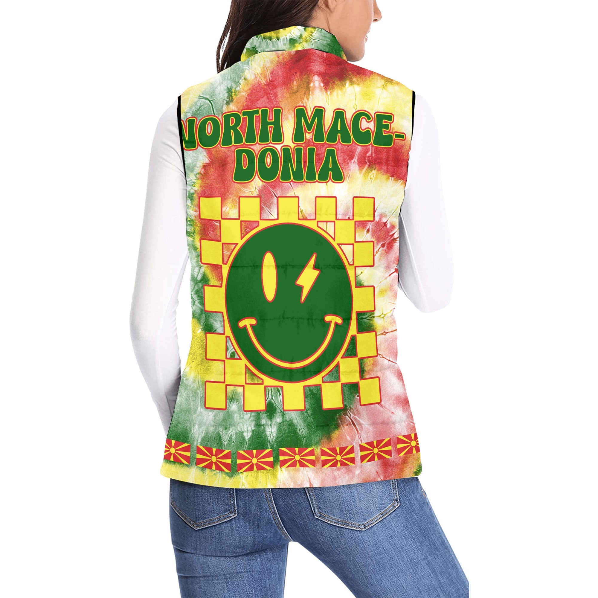 North Macedonia Women Padded Jacket Vest Custom Tie Dye Style 2