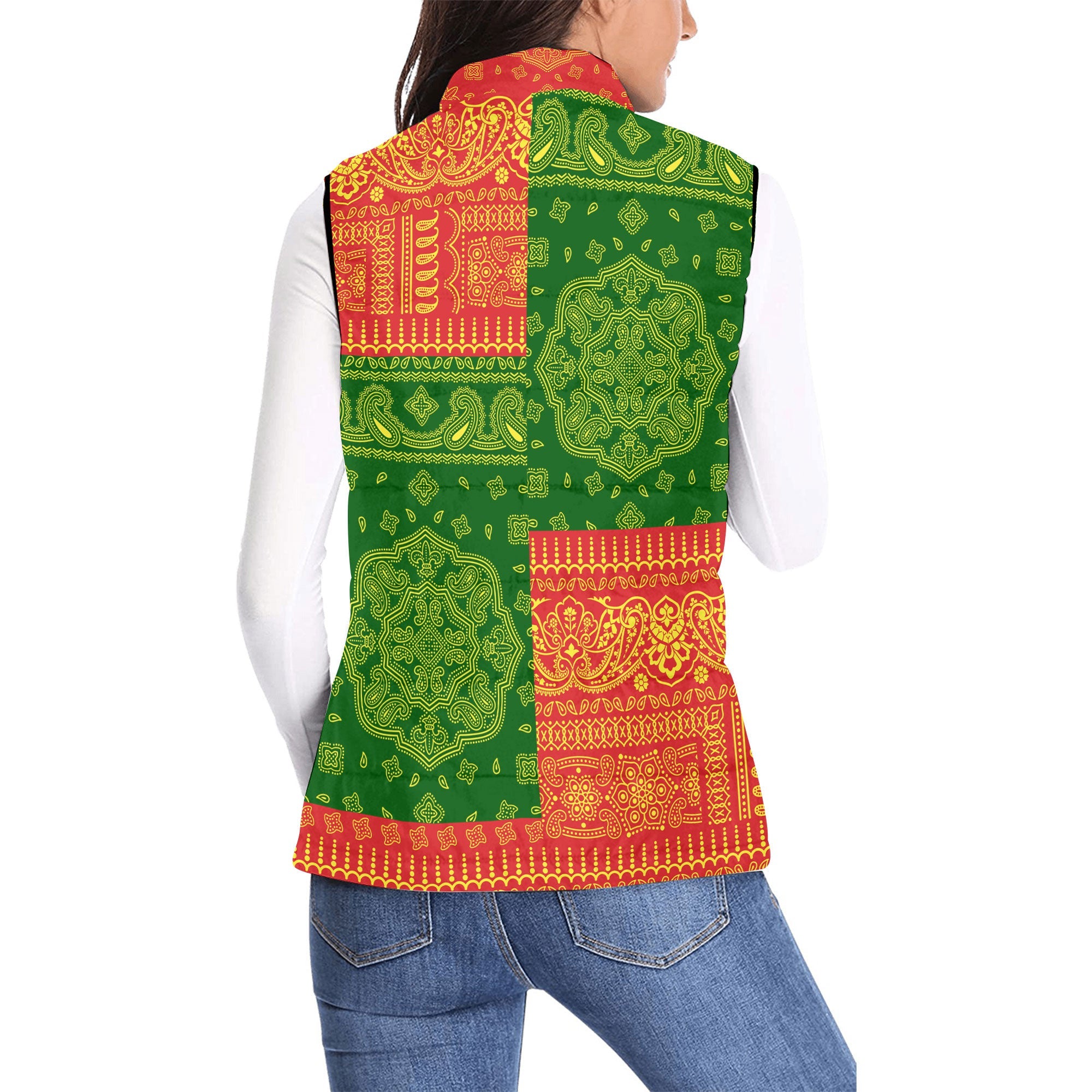 North Macedonia Women Padded Jacket Vest Flag And Paisley Basic Style 2