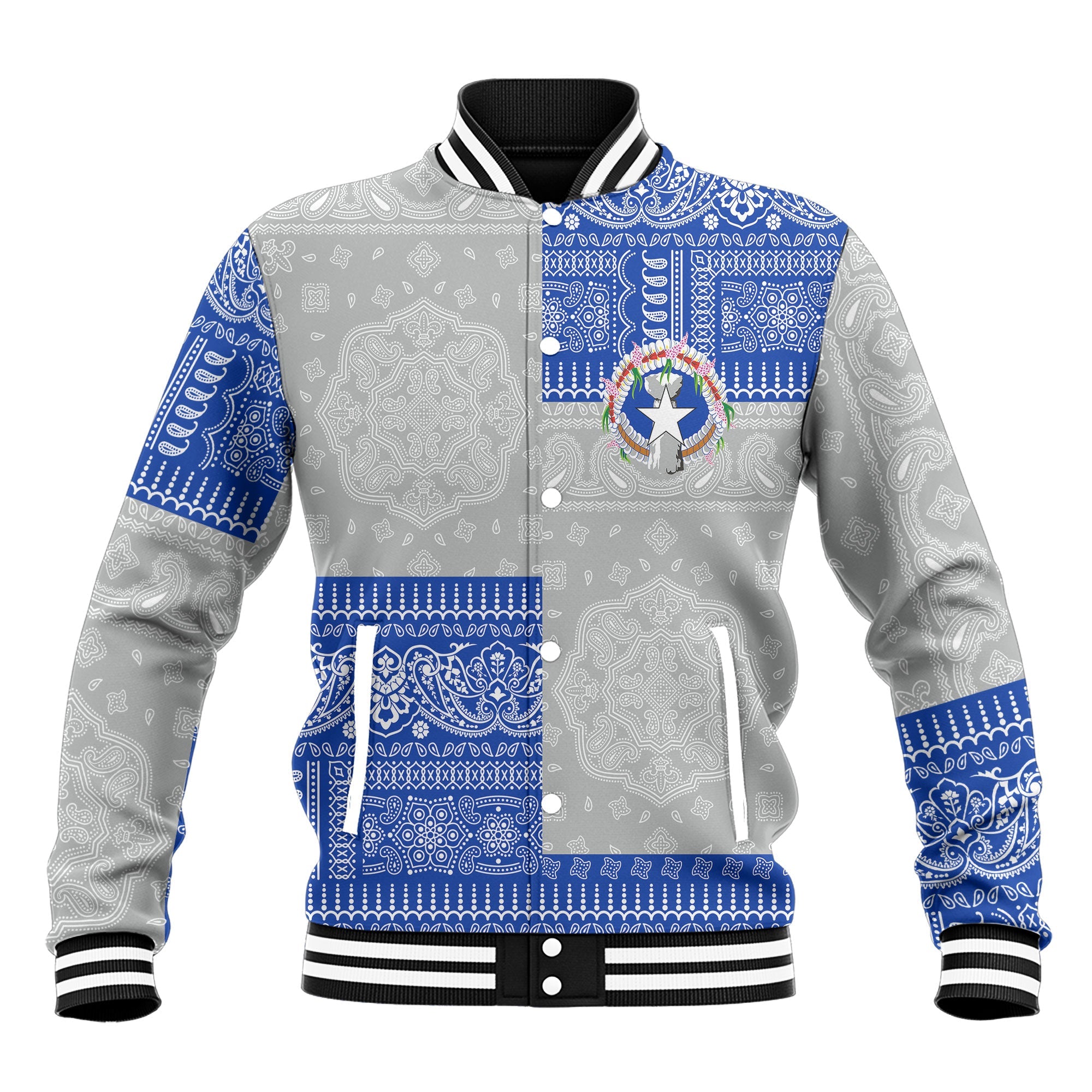 Northern Mariana Islands Baseball Jacket Flag And Paisley Basic Style 2