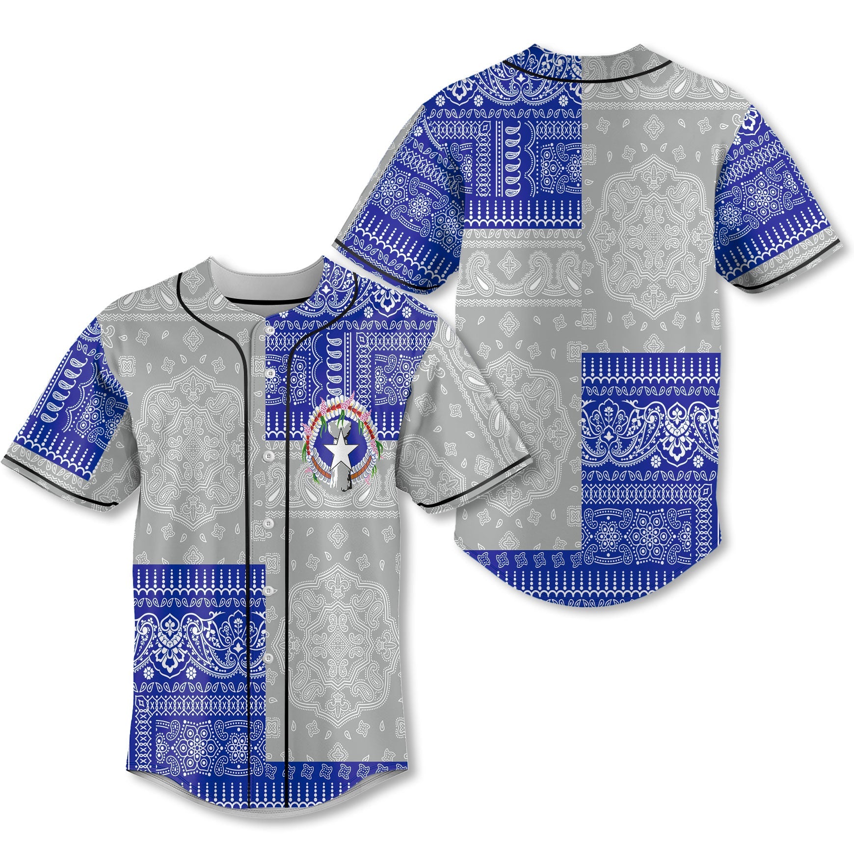 Northern Mariana Islands Baseball Jersey Flag And Paisley Basic Style 1