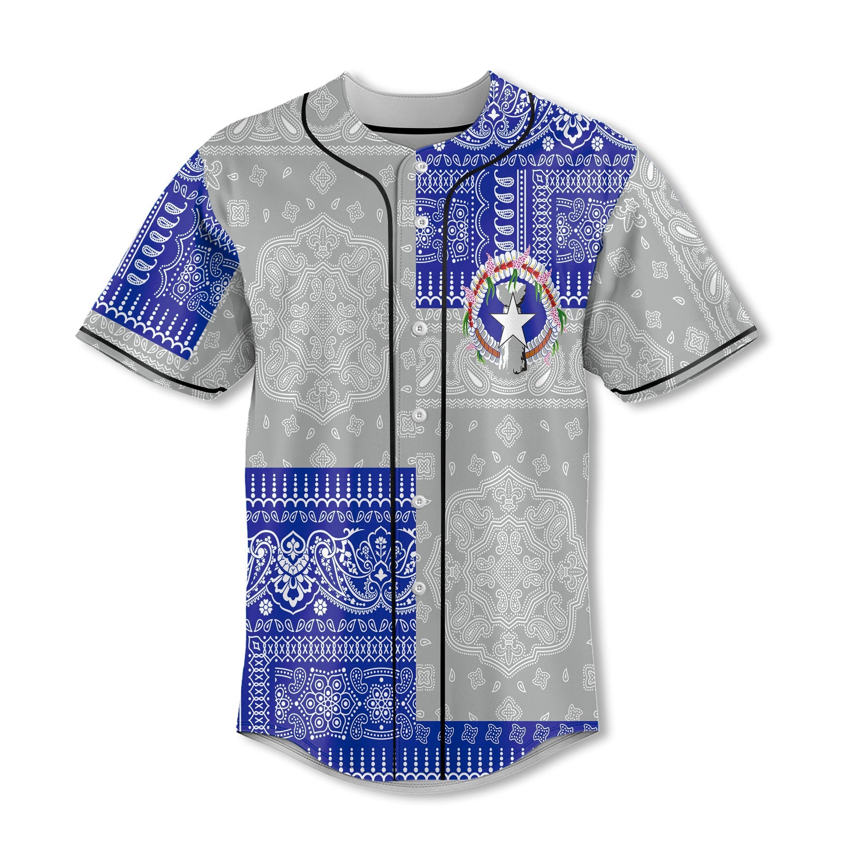 Northern Mariana Islands Baseball Jersey Flag And Paisley Basic Style 2