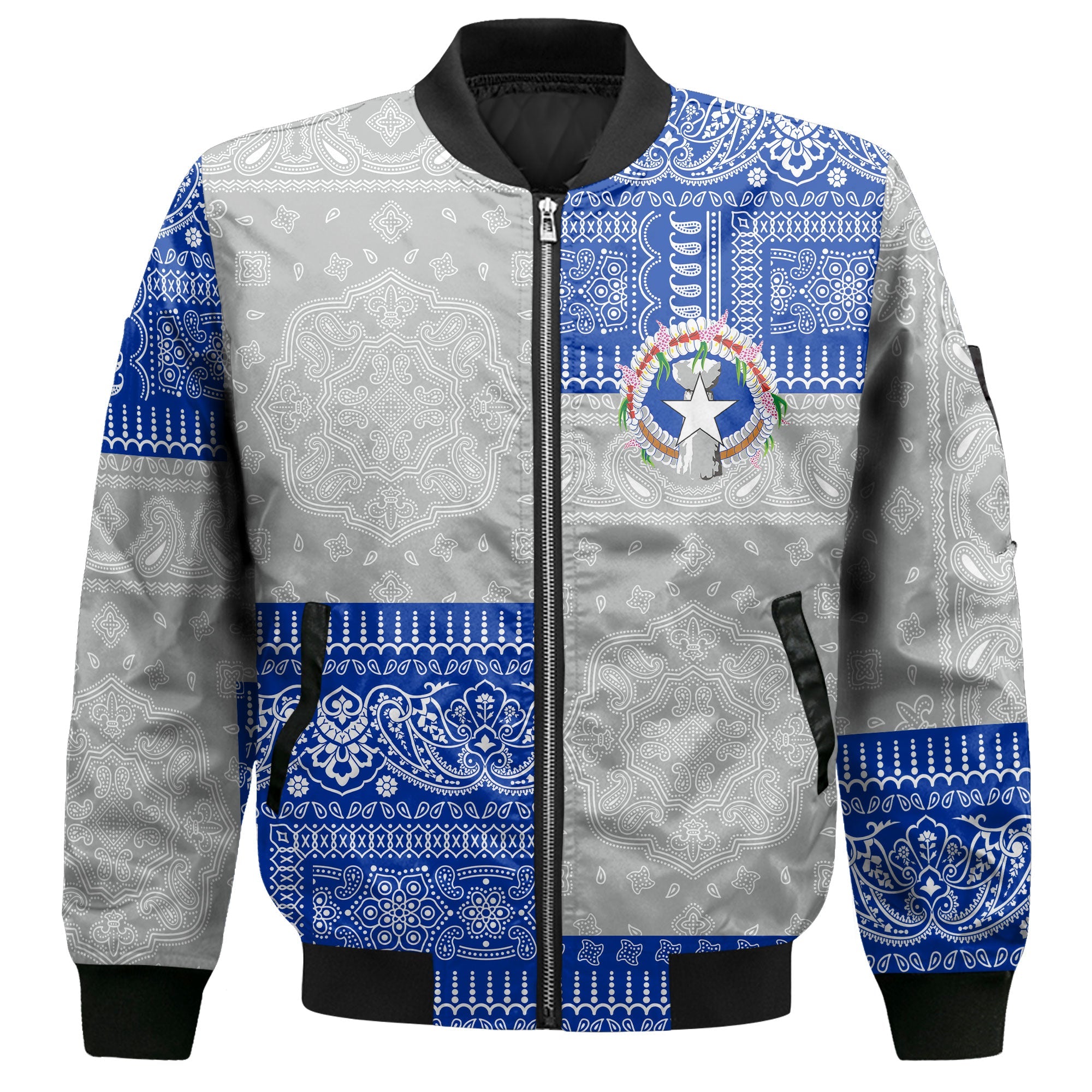 Northern Mariana Islands Bomber Jacket Flag And Paisley Basic Style 2