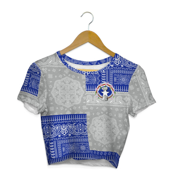 Northern Mariana Islands Croptop T Shirt Flag And Paisley Basic Style 1