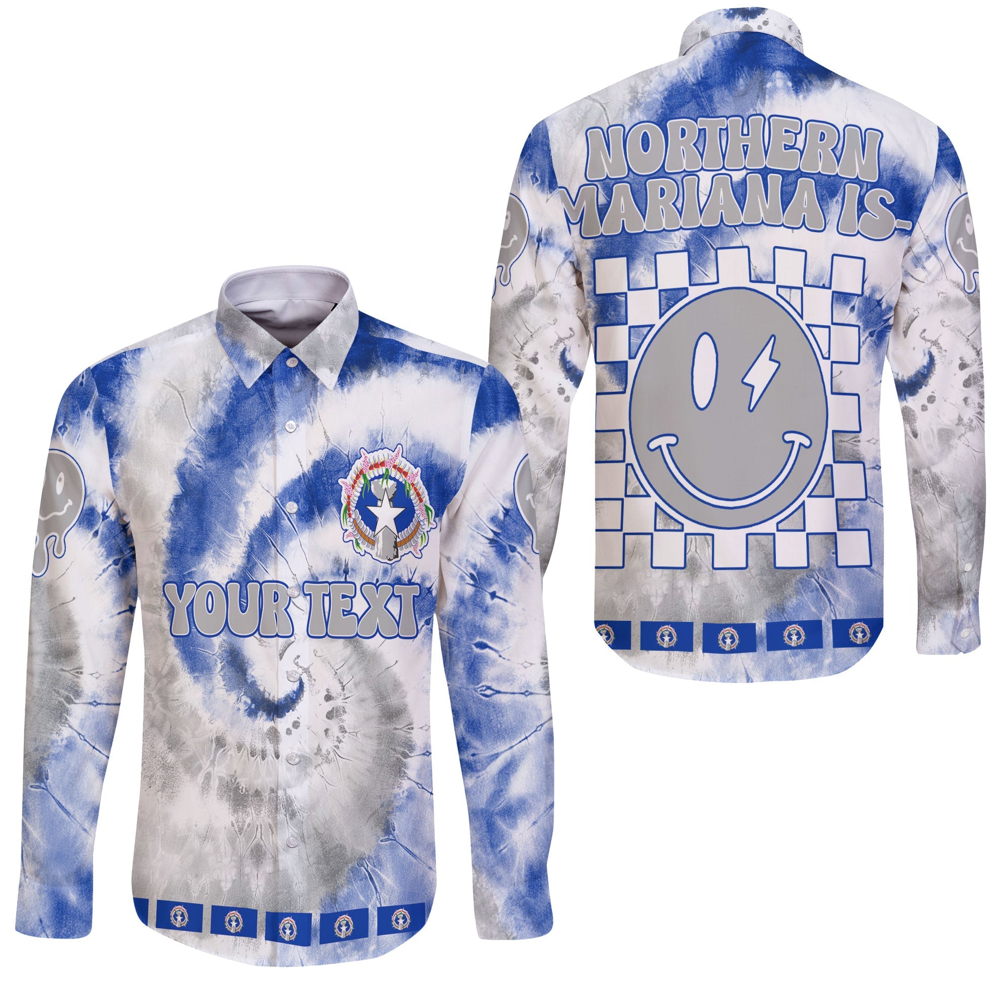 Northern Mariana Islands Long Sleeve Button Shirt Custom Tie Dye Style 3