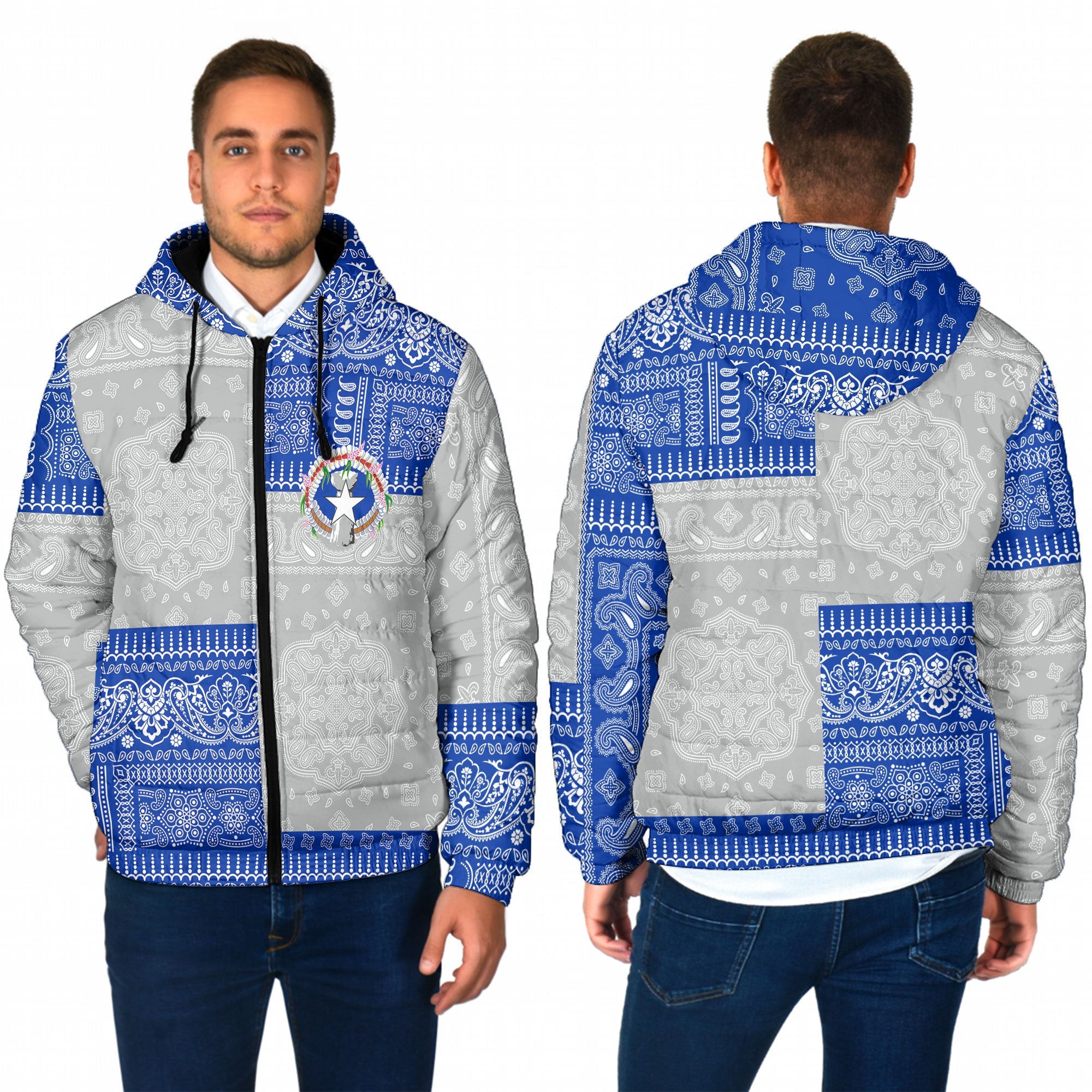 Northern Mariana Islands Men Hooded Padded Jacket Flag And Paisley Basic Style 1