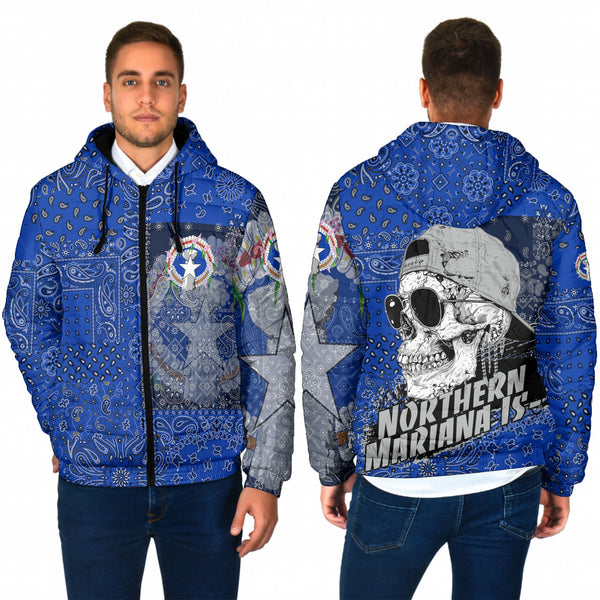 Northern Mariana Islands Men Hooded Padded Jacket Paisley Flag And Skull Style 1