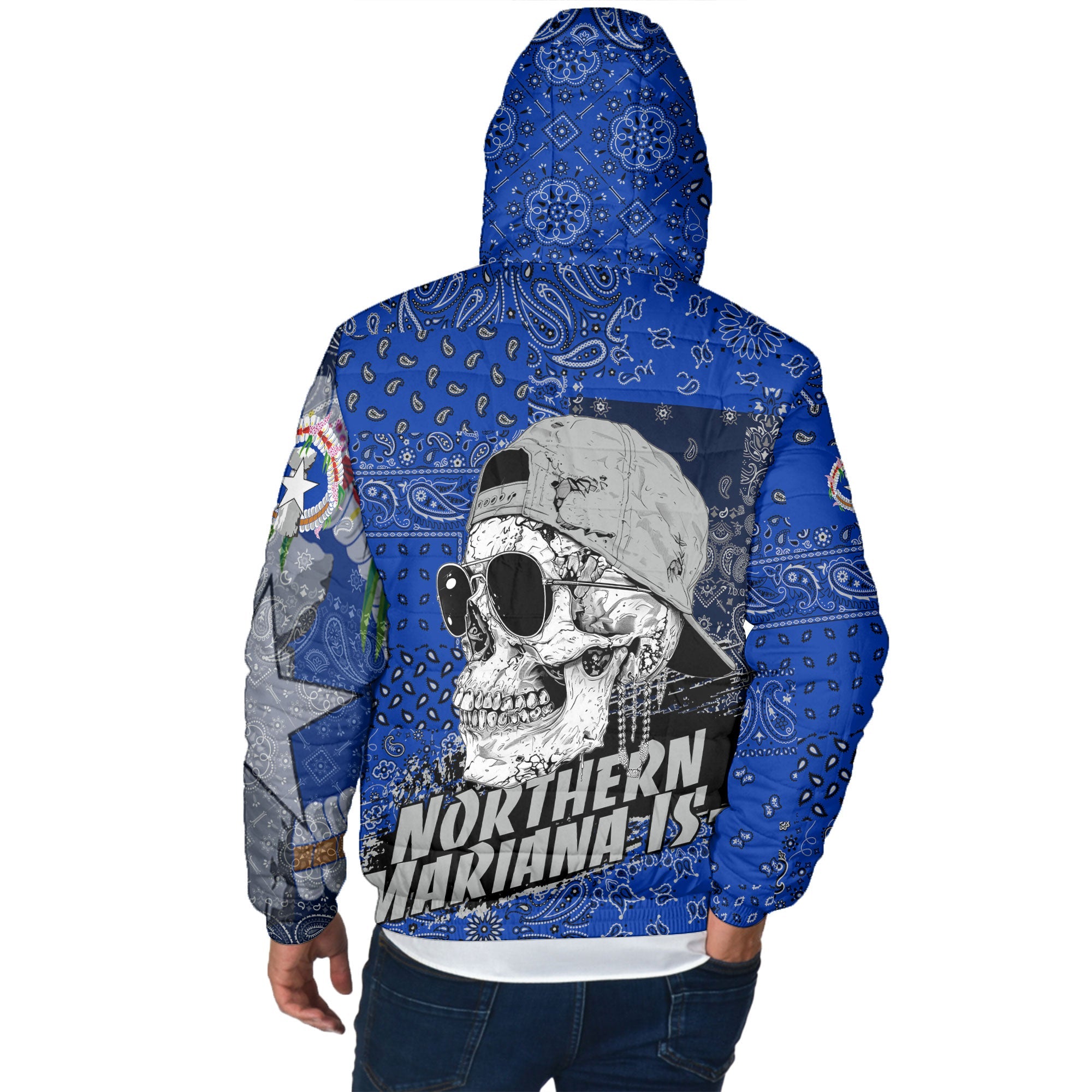 Northern Mariana Islands Men Hooded Padded Jacket Paisley Flag And Skull Style 3