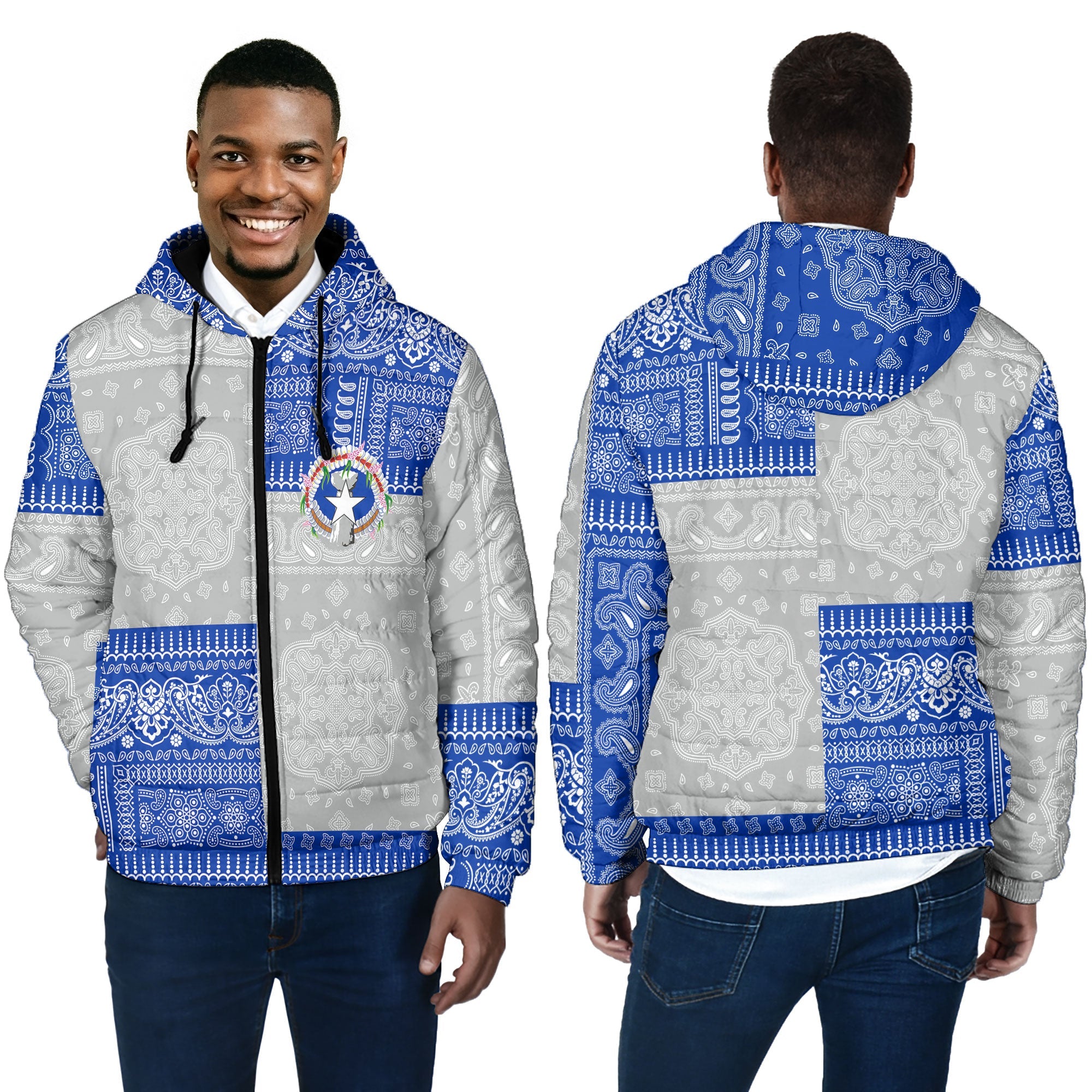 Northern Mariana Islands Men Hooded Padded Jacket Flag And Paisley Basic Style 4