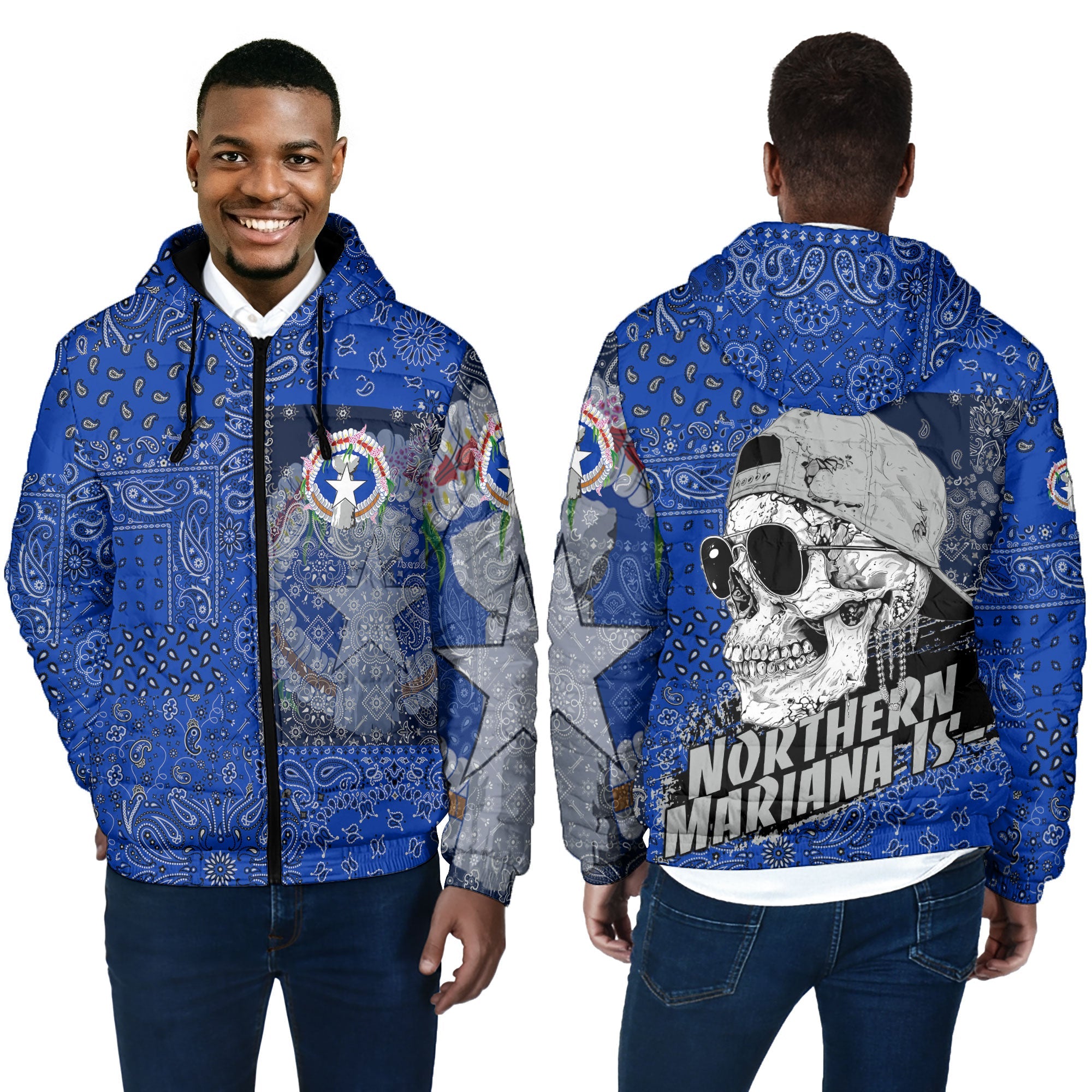 Northern Mariana Islands Men Hooded Padded Jacket Paisley Flag And Skull Style 4