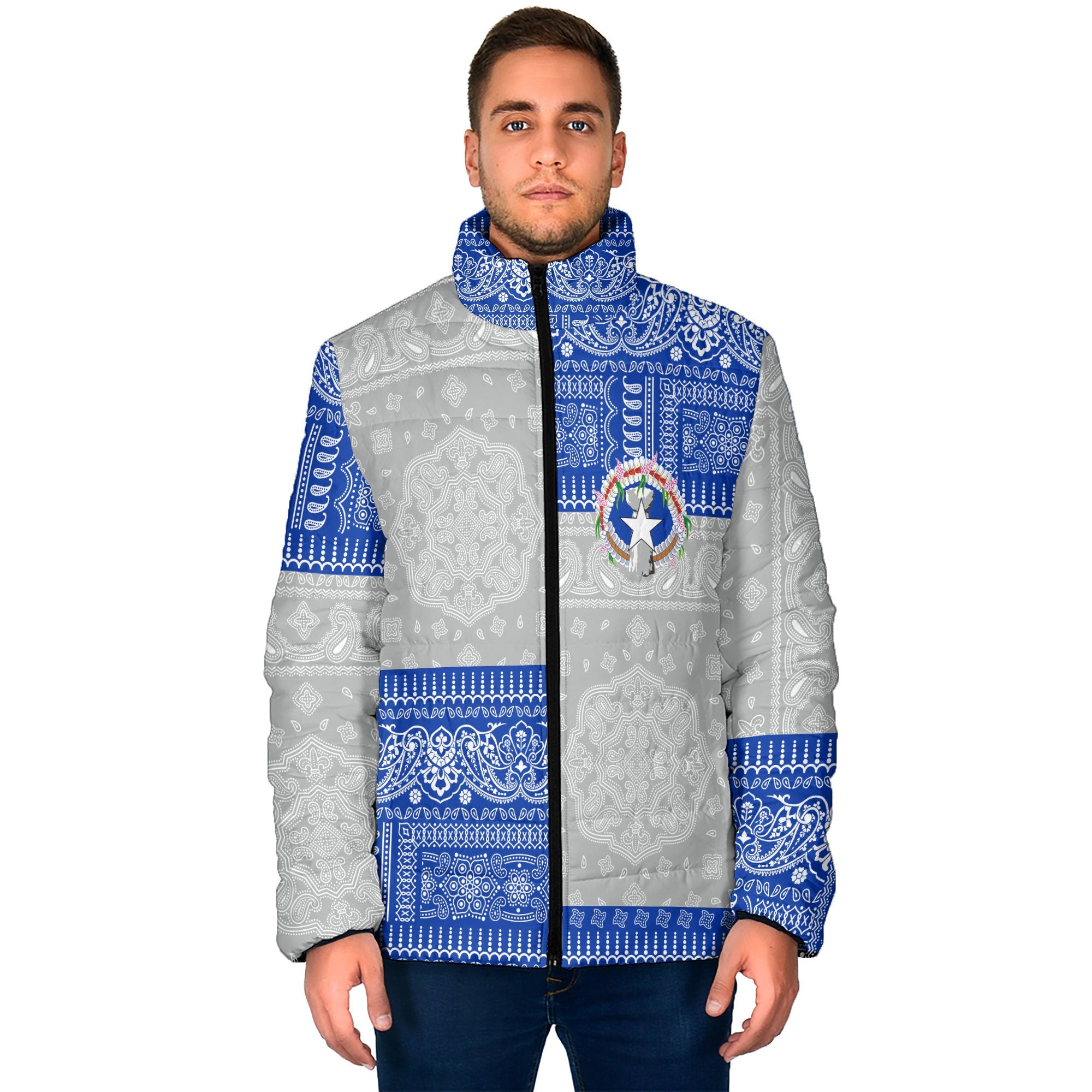 Northern Mariana Islands Men Padded Jacket Flag And Paisley Basic Style 1