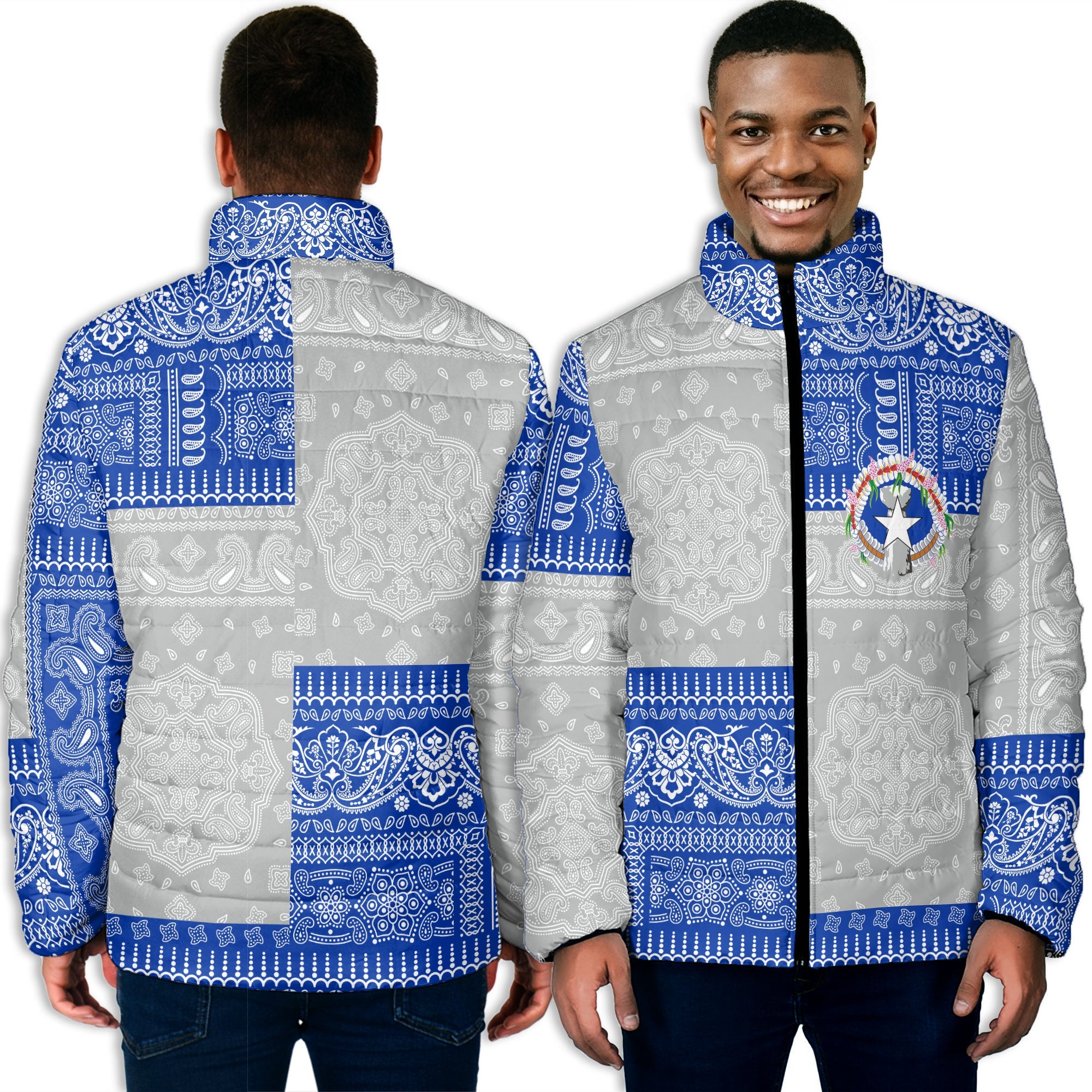 Northern Mariana Islands Men Padded Jacket Flag And Paisley Basic Style 3