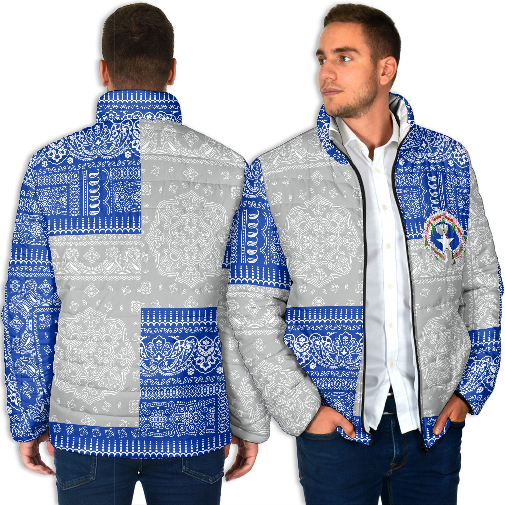 Northern Mariana Islands Men Padded Jacket Flag And Paisley Basic Style 4