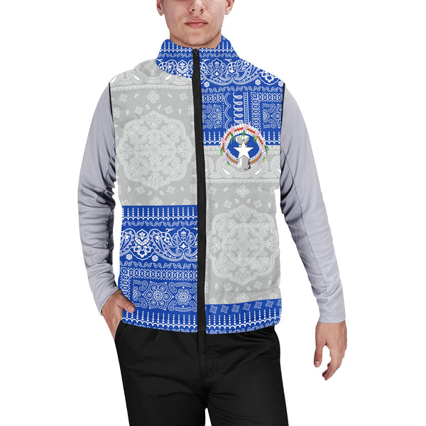 Northern Mariana Islands Men Padded Jacket Vest Flag And Paisley Basic Style 1