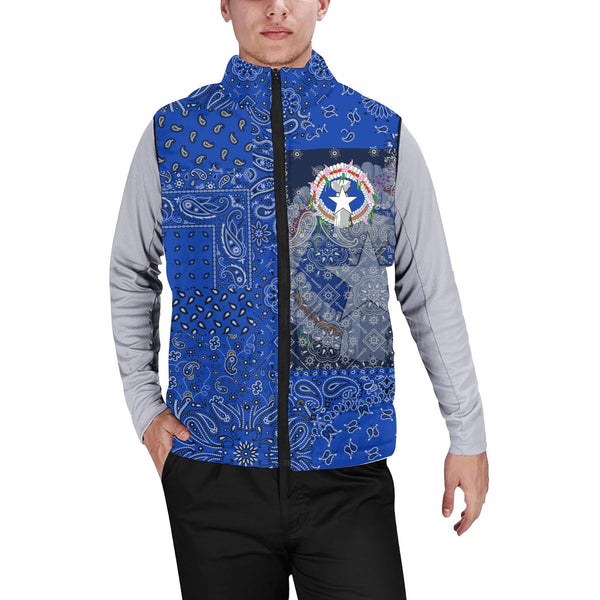 Northern Mariana Islands Men Padded Jacket Vest Paisley Flag And Skull Style 1