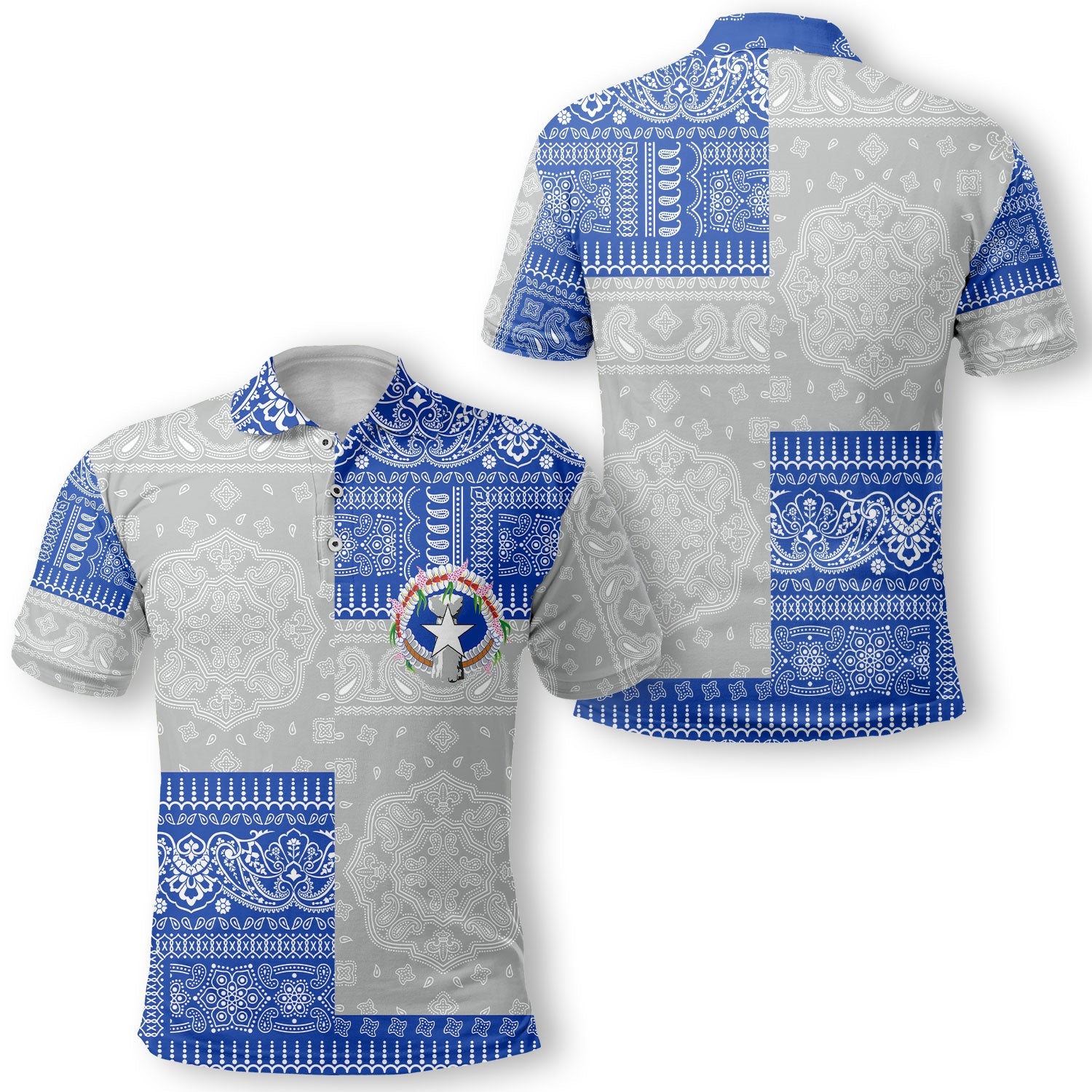 Northern Mariana Islands Polo Shirt Flag And Paisley Basic Style 1