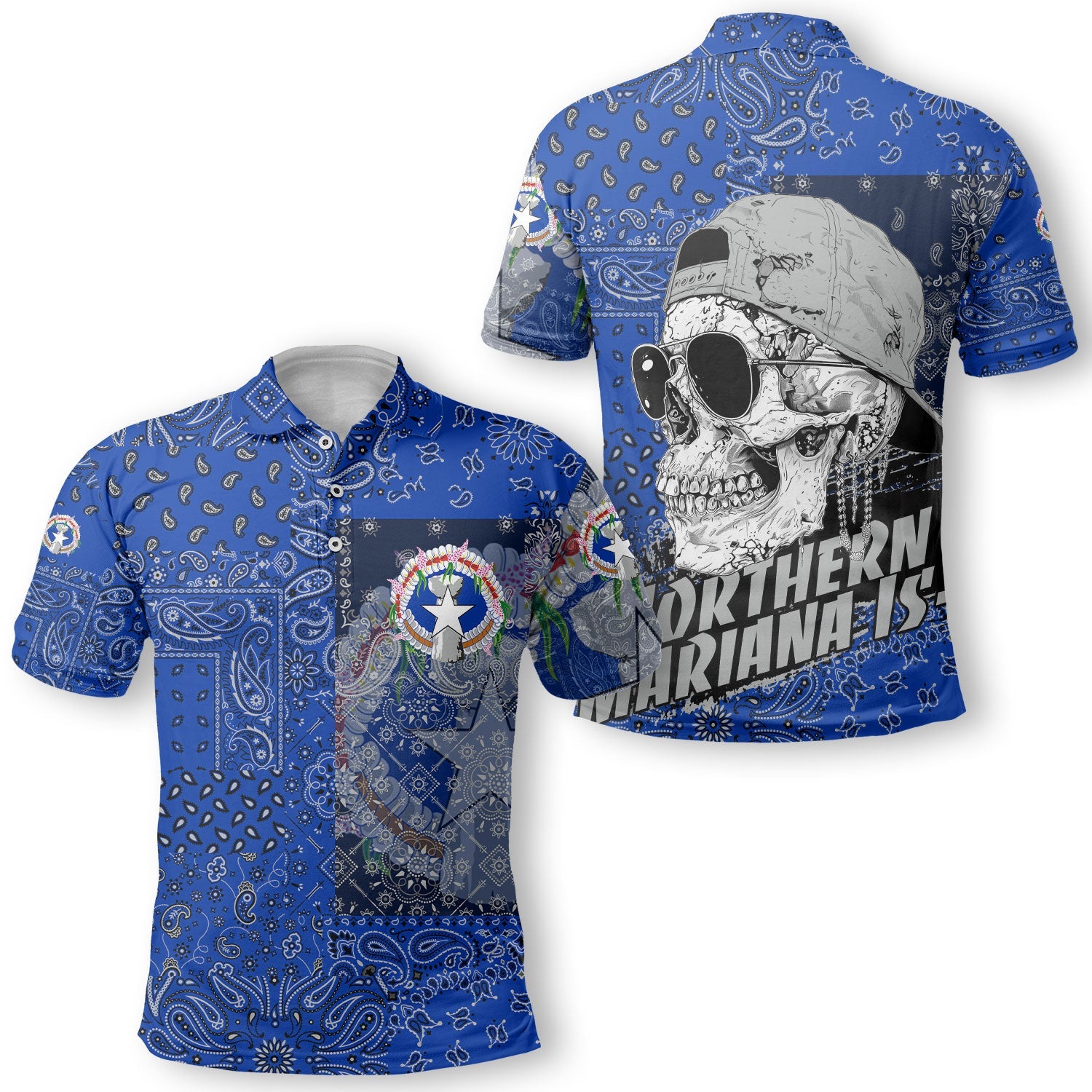 Northern Mariana Islands Polo Shirt Paisley Flag And Skull Style 1