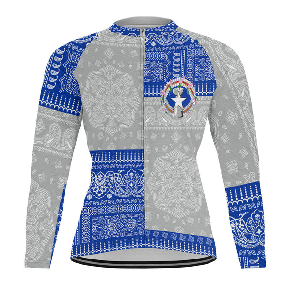 Northern Mariana Islands Raglan Men Cycling Jersey Long Sleeve Flag And Paisley Basic Style 1