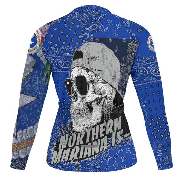 Northern Mariana Islands Raglan Men Cycling Jersey Long Sleeve Paisley Flag And Skull Style 2