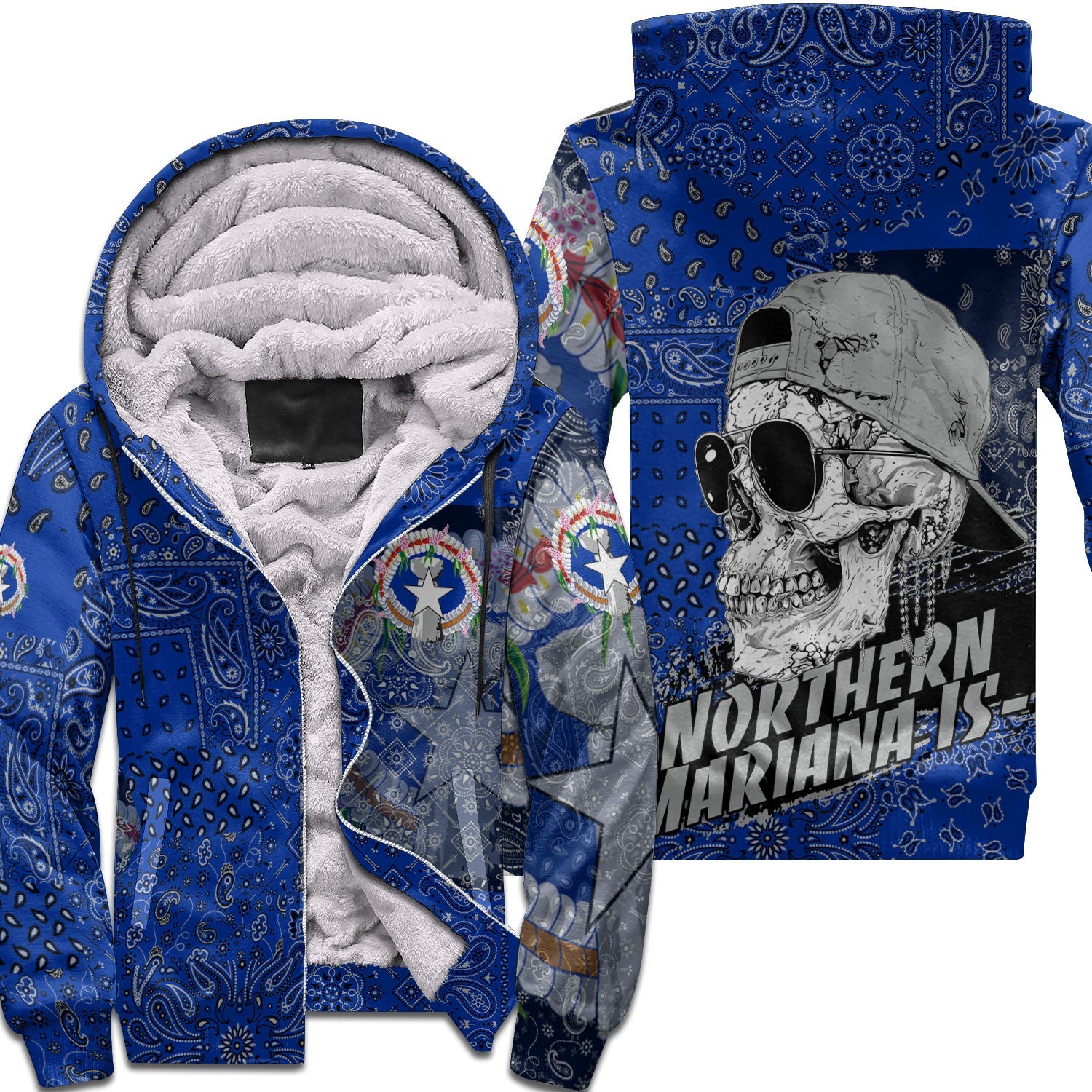 Northern Mariana Islands Sherpa Hoodie Paisley Flag And Skull Style 1