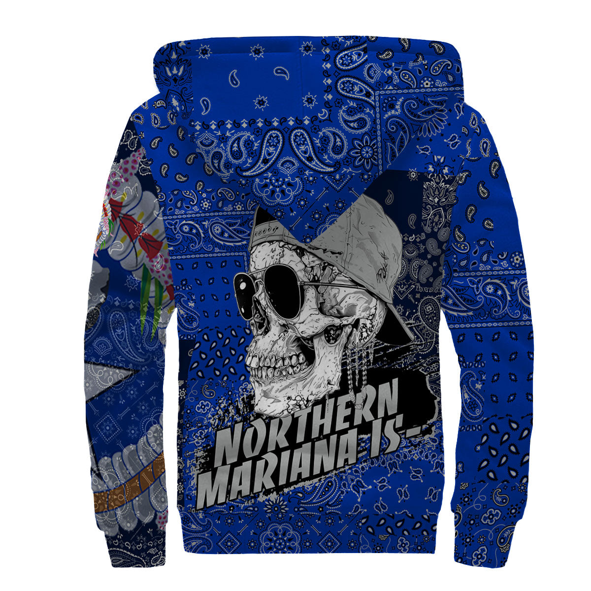 Northern Mariana Islands Sherpa Hoodie Paisley Flag And Skull Style 2