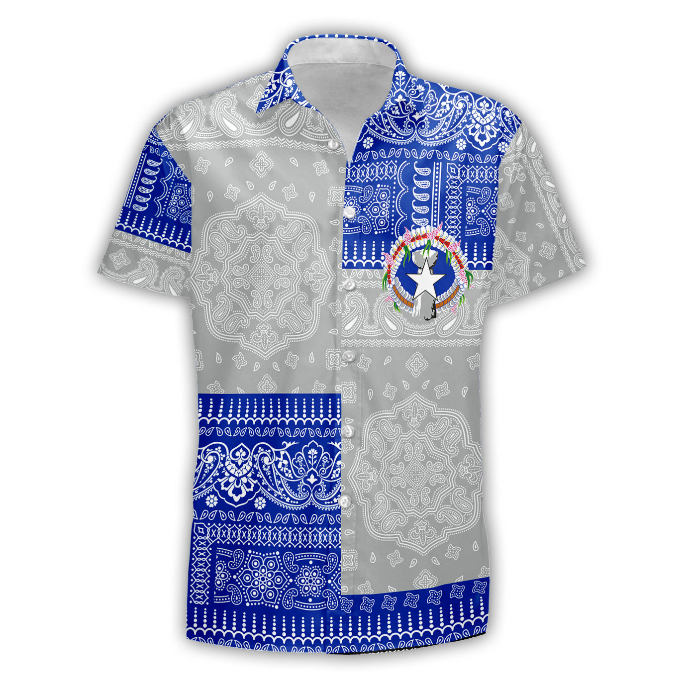 Northern Mariana Islands Short Sleeve Shirt Flag And Paisley Basic Style 2