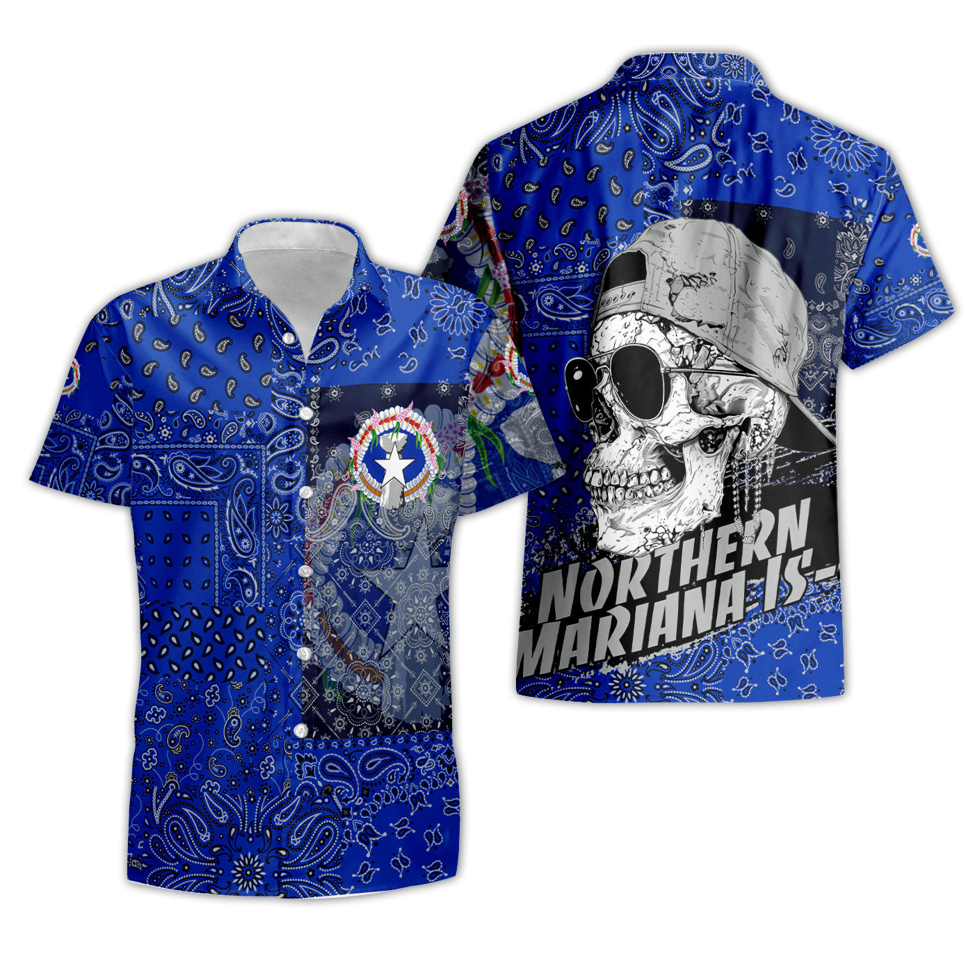 Northern Mariana Islands Short Sleeve Shirt Paisley Flag And Skull Style 3