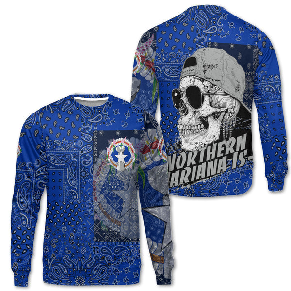 Northern Mariana Islands Sweatshirt Paisley Flag And Skull Style 1