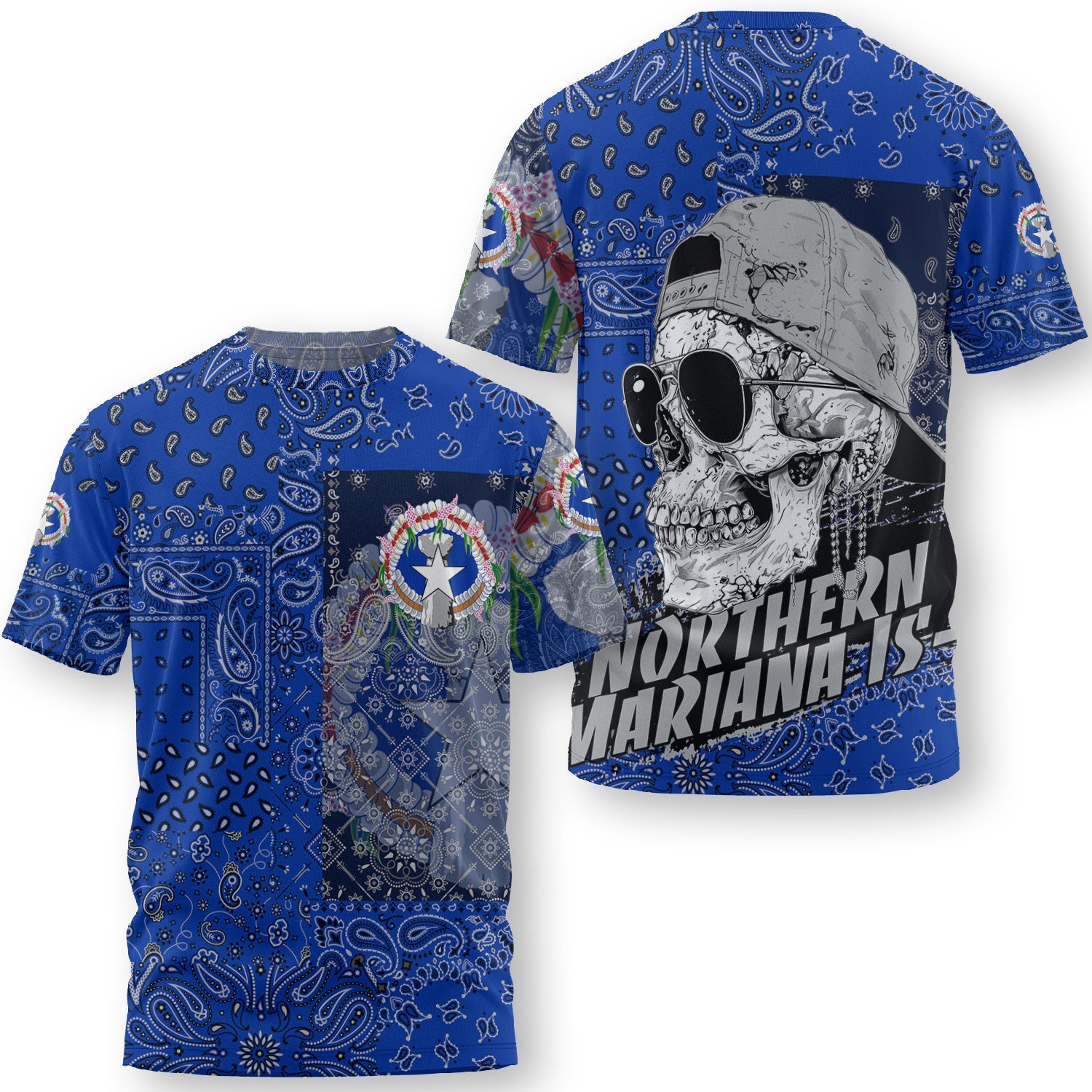 Northern Mariana Islands T Shirt Paisley Flag And Skull Style 3