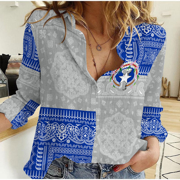 Northern Mariana Islands Women Casual Shirt Flag And Paisley Basic Style 1