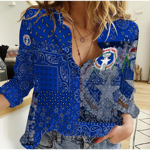 Northern Mariana Islands Women Casual Shirt Paisley Flag And Skull Style 1